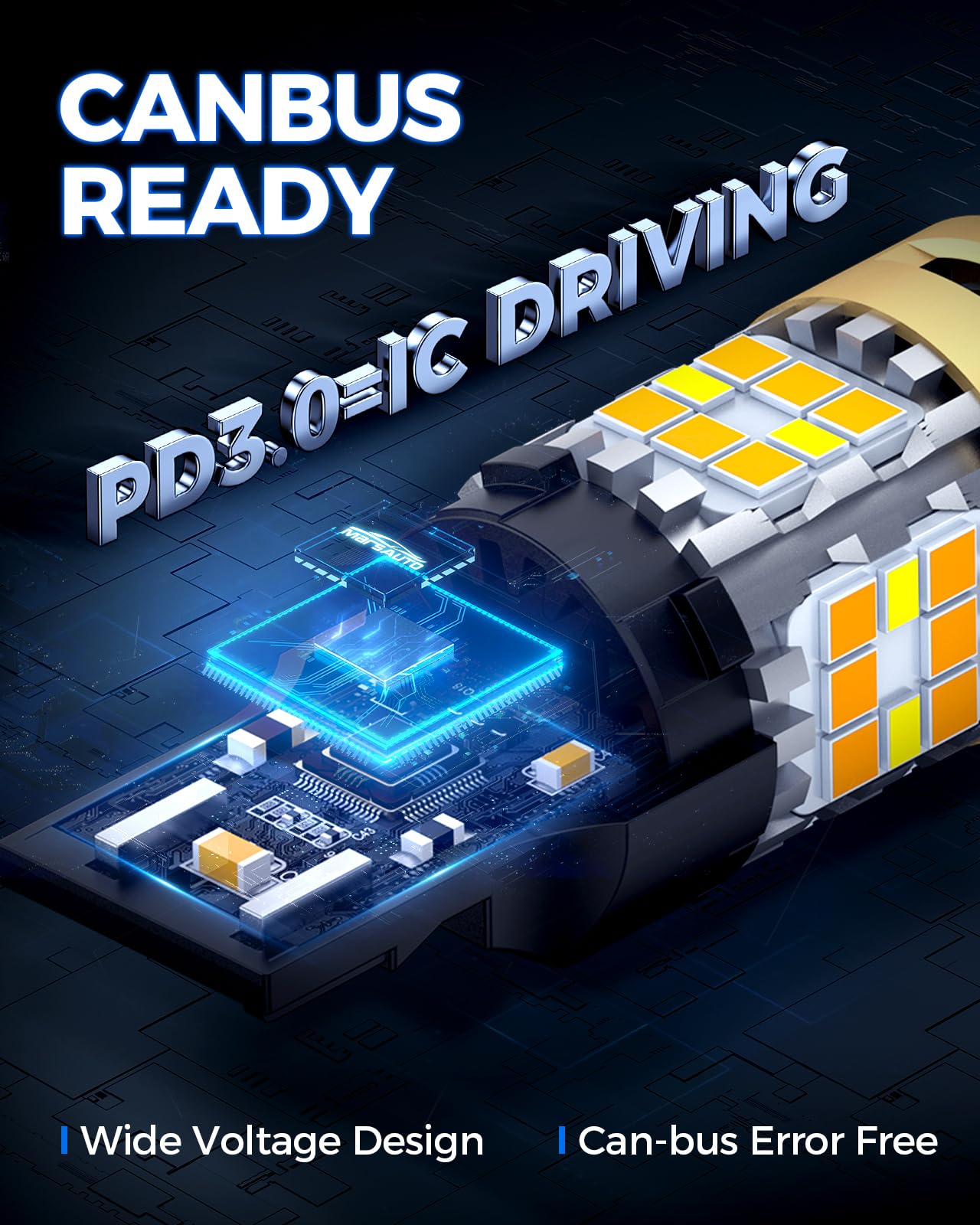 Marsauto 7443 7440 Switchback LED Bulb Dual Color, 7444 W21W T20 Amber White, Anti Hyper Flash for Rear Front Turn Signal, Parking and DRL Lights, [Turbo Fan & Can-bus] ONLY Standard Socket, Pack of 2