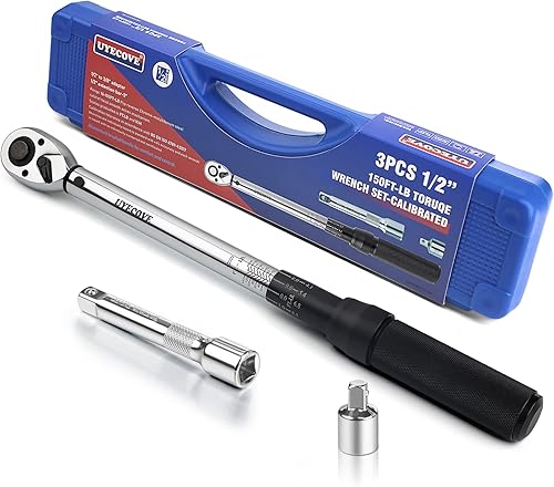 UYECOVE Juego de llaves de torsión de clic de 12 pulgada, 25-250 FT-LB33.75-337.5 Nm, doble dirección ajustable 72 dientes 12 pulgada, con barra de