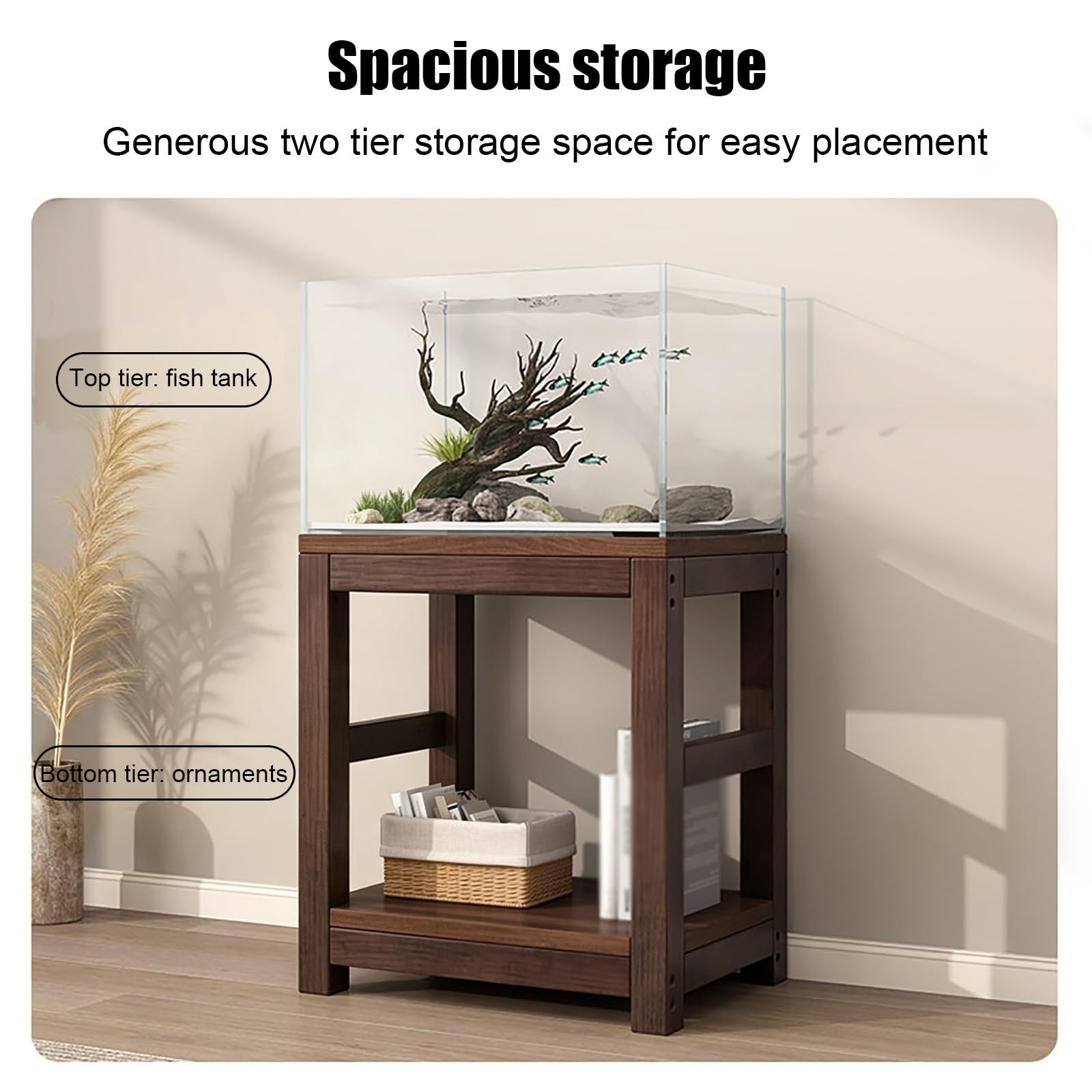Mobile per Acquario, Acquario con Mobile, Supporto per Acquario | Legno Massello, 2 Ripiani Piani, Montaggio Semplice, Portata di 600 kg(100x40x70cm/39x16x28in)