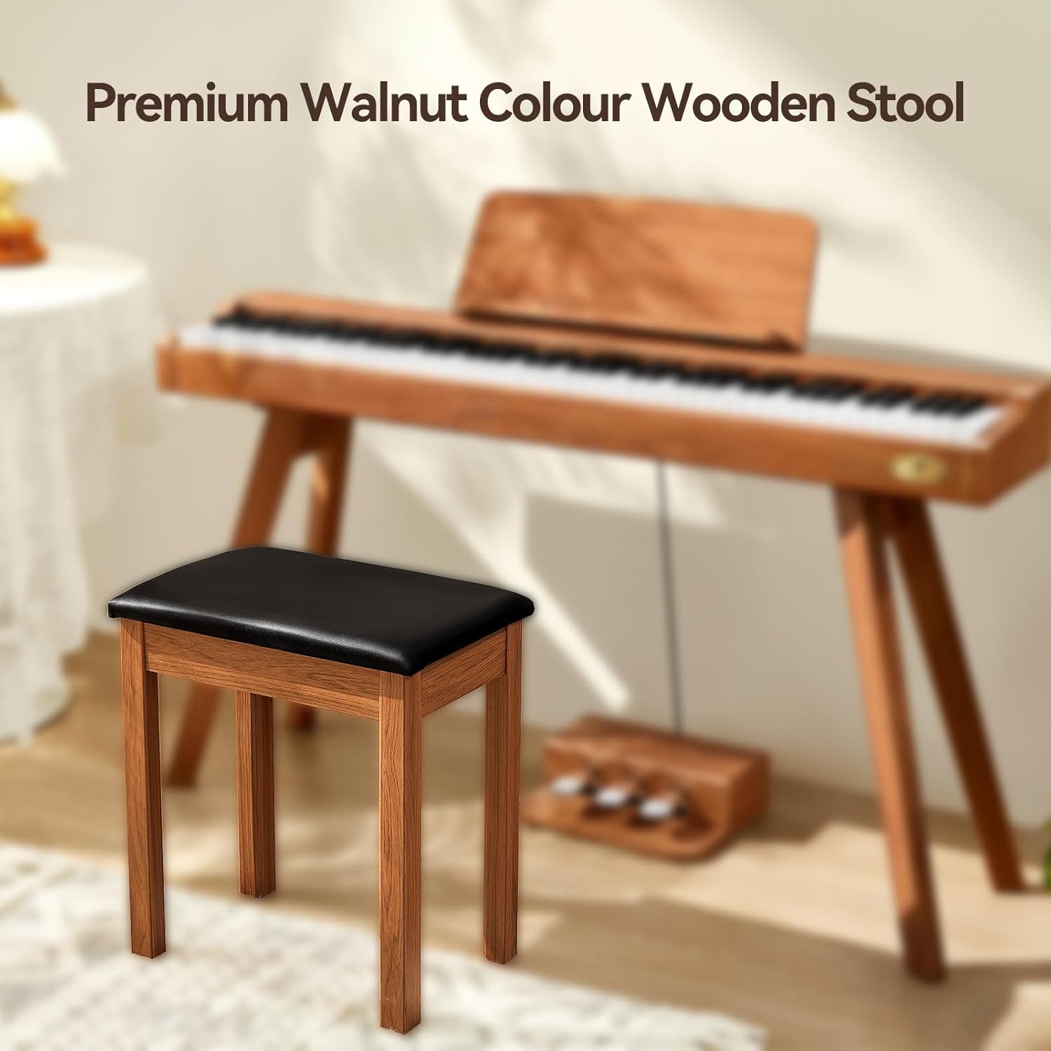 TERENCE Piano Bench,Solid Wood Keyboard Stool with Comfortable and Practical Seat Cushion for Professional and Home Use
