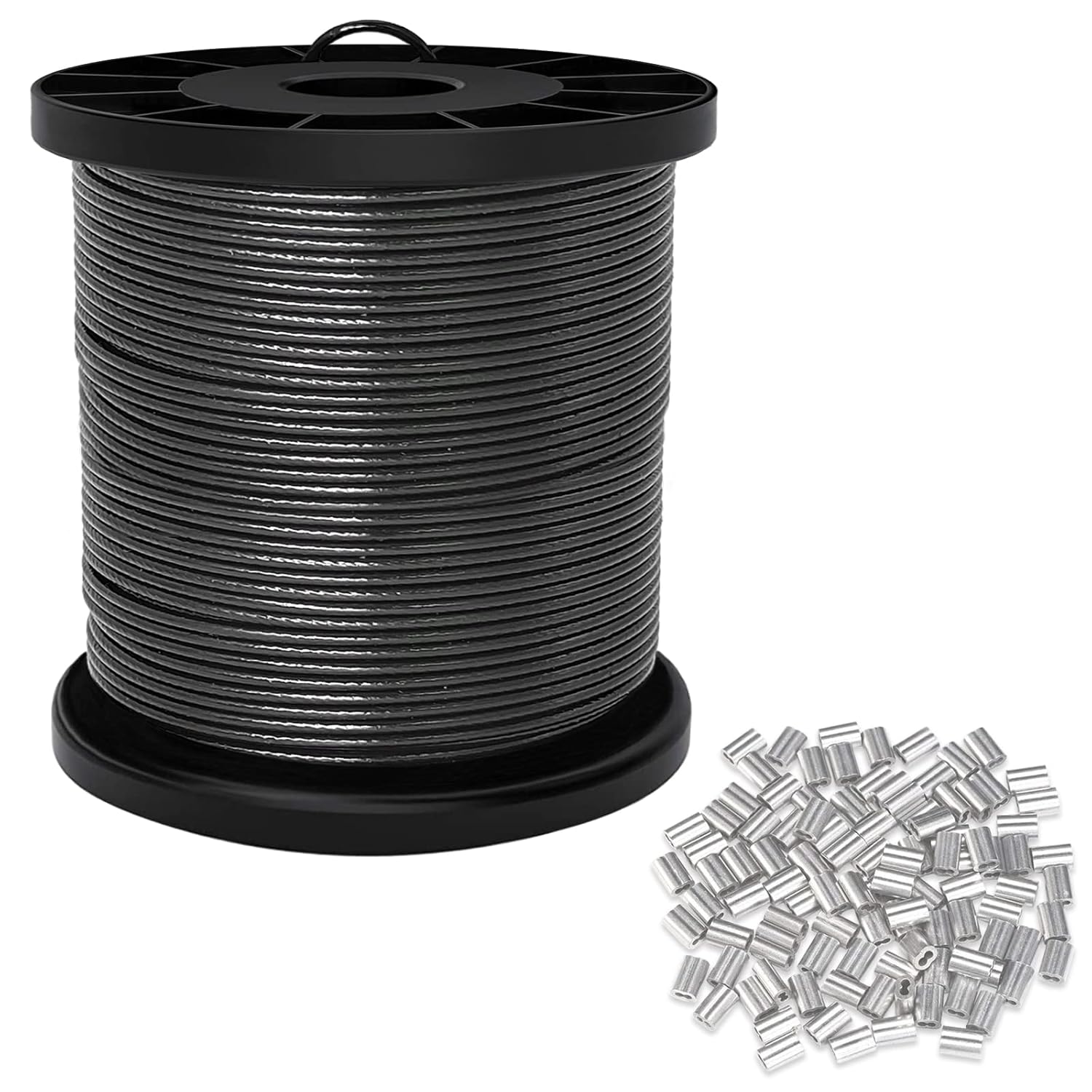 Wire Rope,1/16" Bare OD,0.078" Coated OD,Black VinylCoated