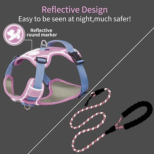 Miniatura 5 de AIITLE Juego de arnés y correa duradero de chaleco para perro, arnés sin tirones para mascotas con hebilla de memoria de seguridad, arnés