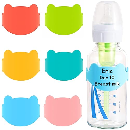 Etiquetas de silicona para biberones para guardería, banda de biberón reutilizable para alimentos y leche materna, paquete de 6