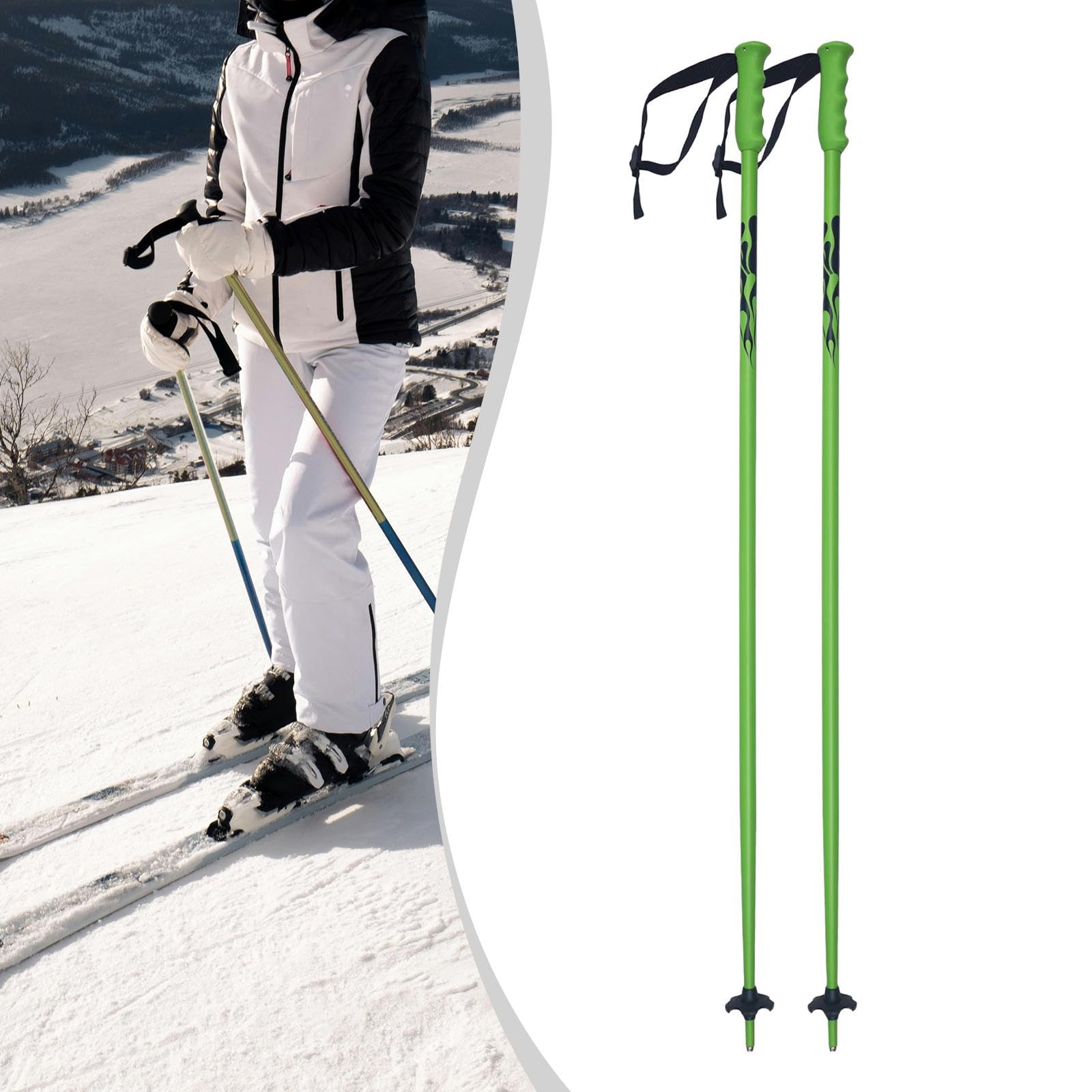 LOVIVER Lot de 2 Bâtons de Ski Alpin, Bâtons de Descente Aluminium Renforcé, Poignée en Caoutchouc Pratique avec Dragonne, pour Les Sports d'hiver et Les Pistes de Ski