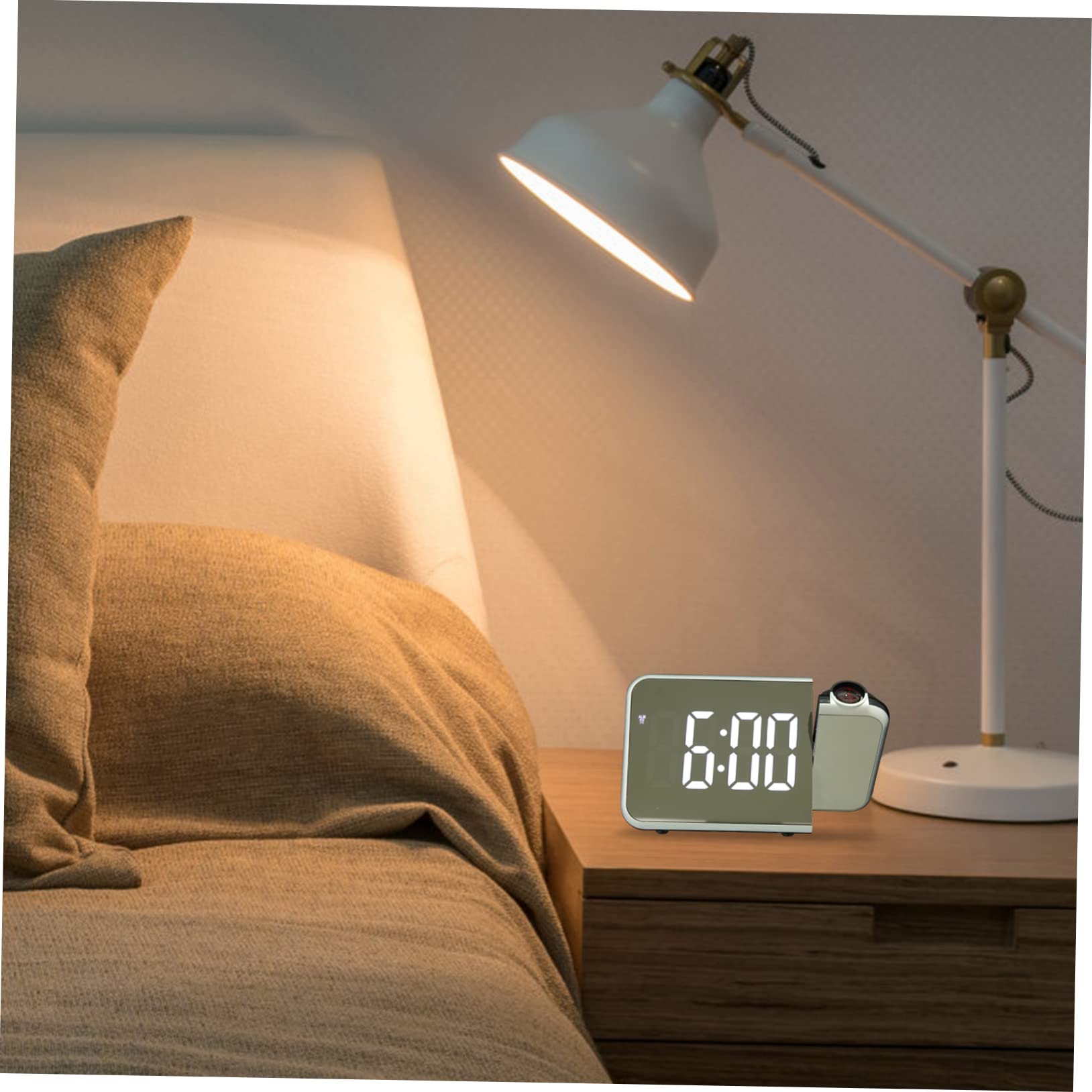Reloj Despertador Electrónico y Cable USB de Proyección para Escritorio Múltiples Funciones Diseño de Plástico Práctico Adecuado para Hotel y Bar
