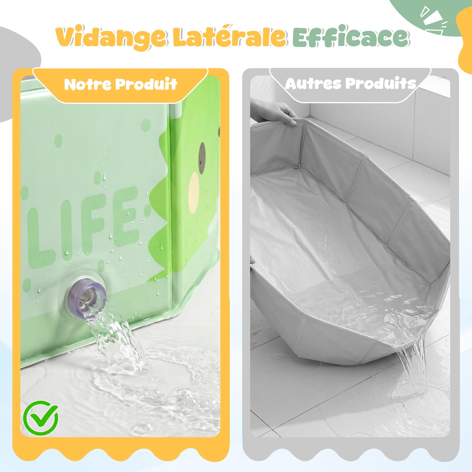 Orzbow Baignoire Pliable Bébé, Grande Baignoire avec Base Antidérapante, Vert, 6 Mois à 6 Ans