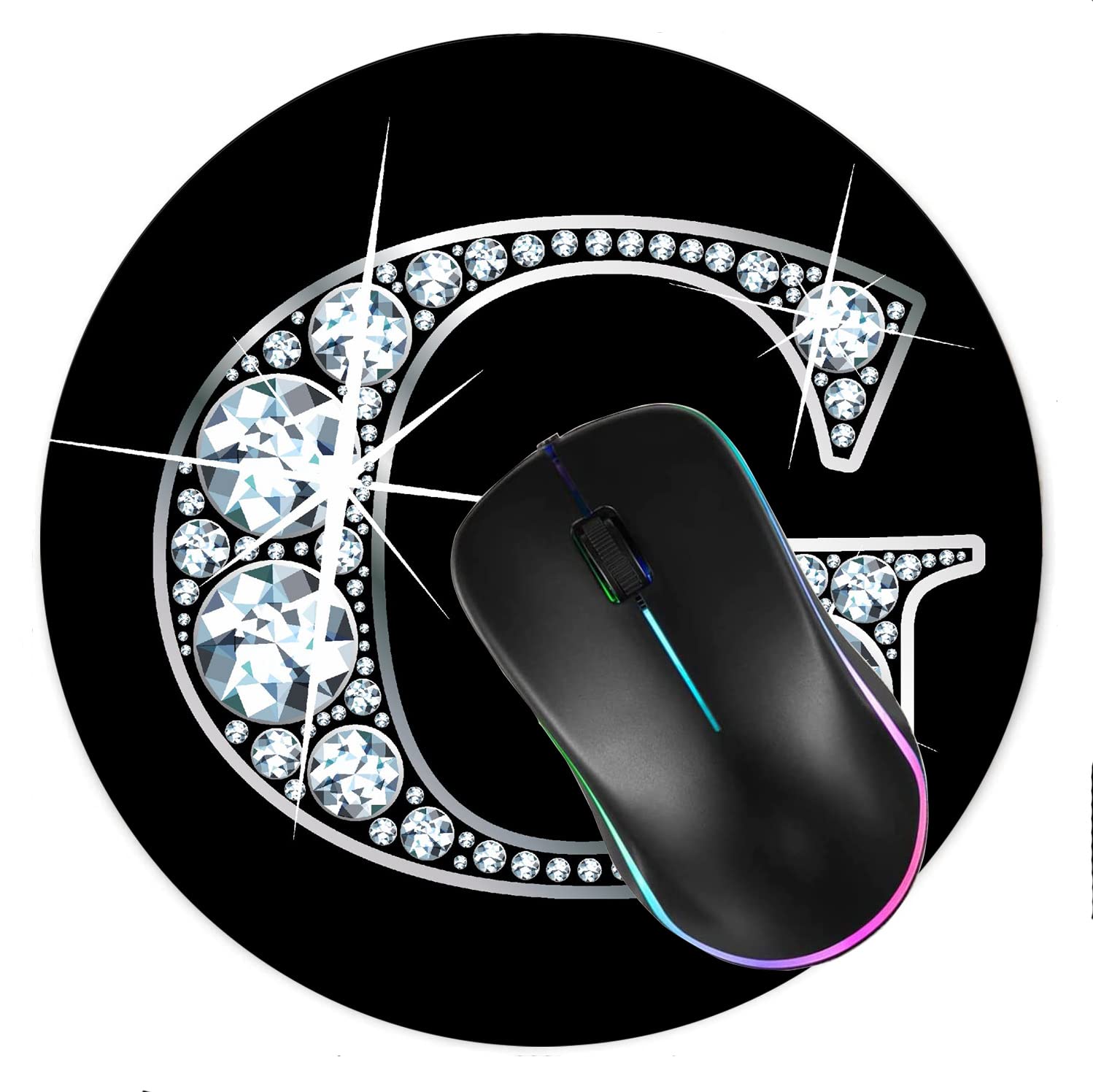 Nosarte G Diamond Bling Mouse Pad 8" Round Gaming Mouse Pad Geometric Sparkle Mouse Pads for Desk, Wireless Mouse, Office Computer (G, 8 x 8inch)