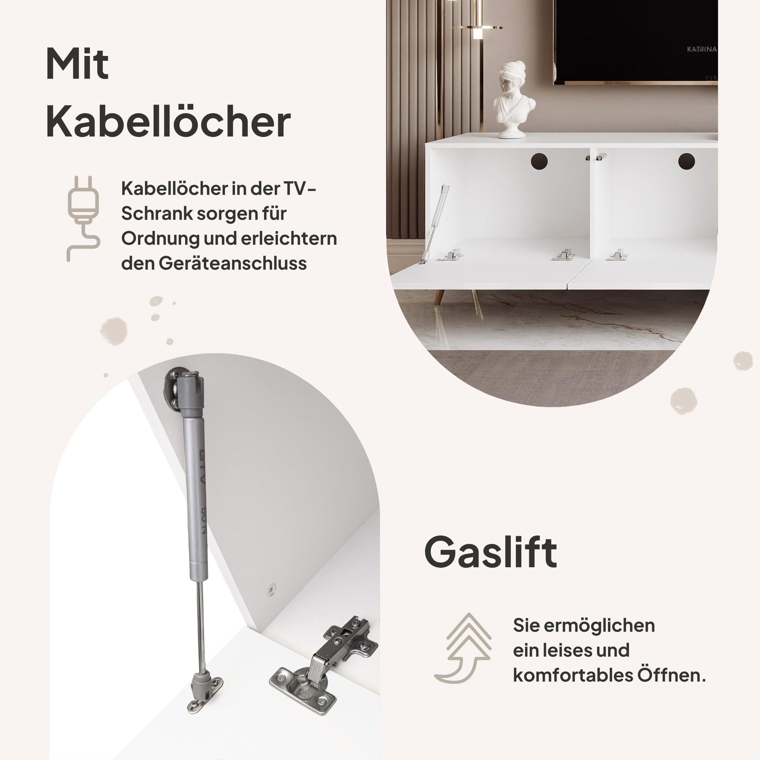 100/200/300 cm TV Lowboard Weiß Hochglanz 300cm mit 6 Praktischen Großen Fächern und LED Beleuchtung - TV Lowboard Stehend Passend Für Stilvolle Wohnräume