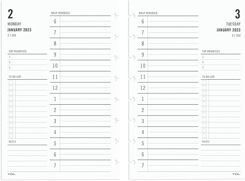 TUL Páginas de recarga diaria Discbound, tamaño junior, enero a diciembre de 2023