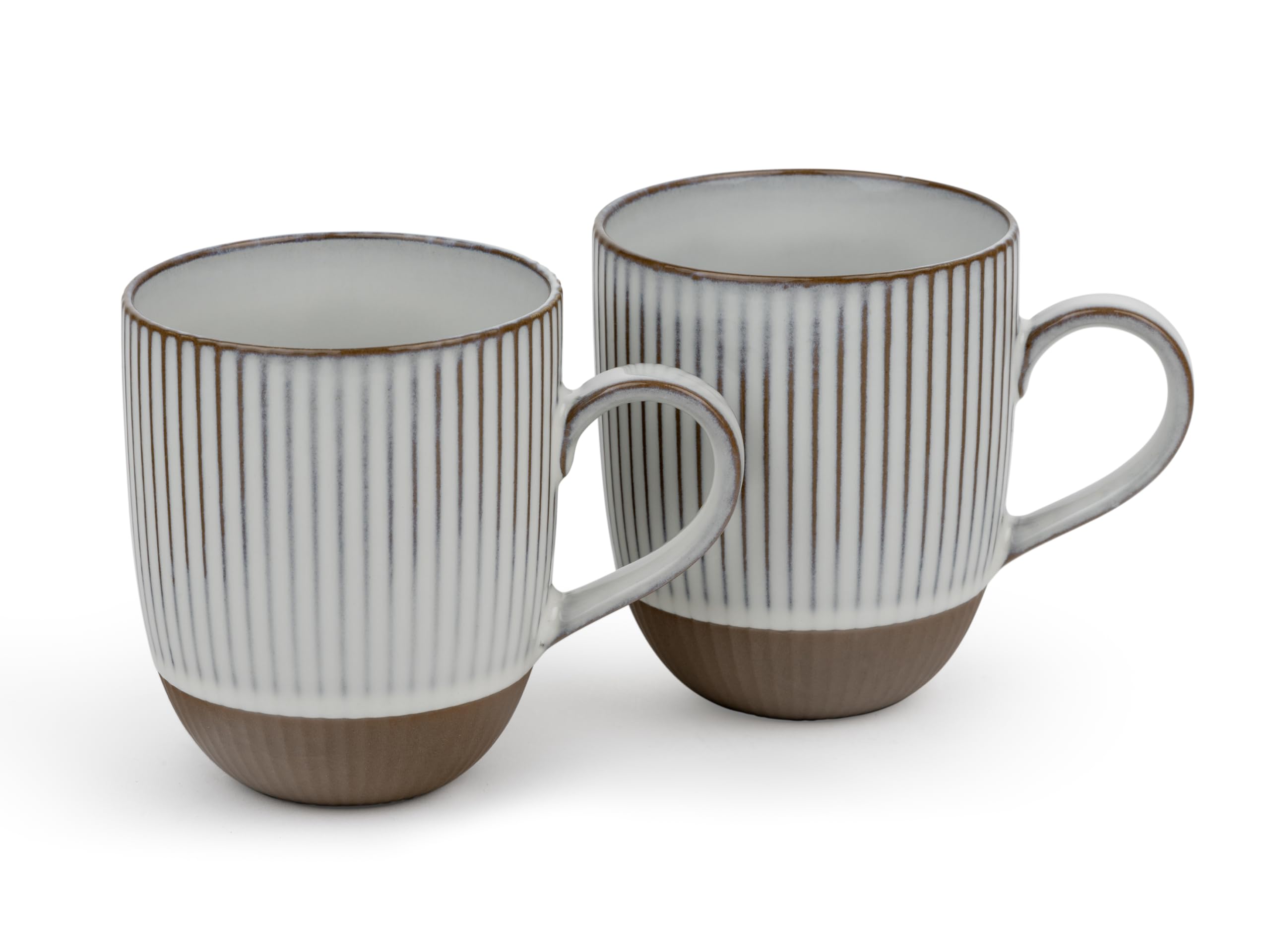 Bredemeijer Tea Cups Set of 2 – Brown Striped Ceramic Drinking Cups with Handle – Stoneware Cups with 450 ml Capacity Each