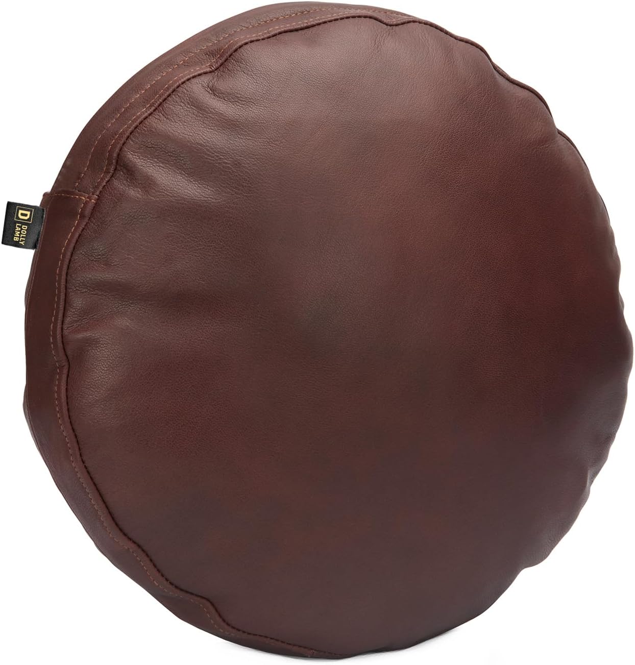 D DOLLY LAMB Goat Leather Round Cushion Covers - Soft Leather Pillow Cover, Throw Circular Case Cover for Sofa, Office, Car, Living Room & Bedroom, Diameter 14 Inch - Chiku Brown Pack of 1