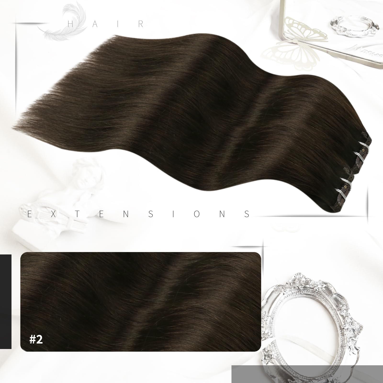 Moresoo Extension Capelli Veri Clip Castano Scuro 40 cm Extension Clip Capelli Veri Remy Extension Capelli Veri a Clip Marrone più Scuro Extension Capelli Clip #2 120g/7pcs