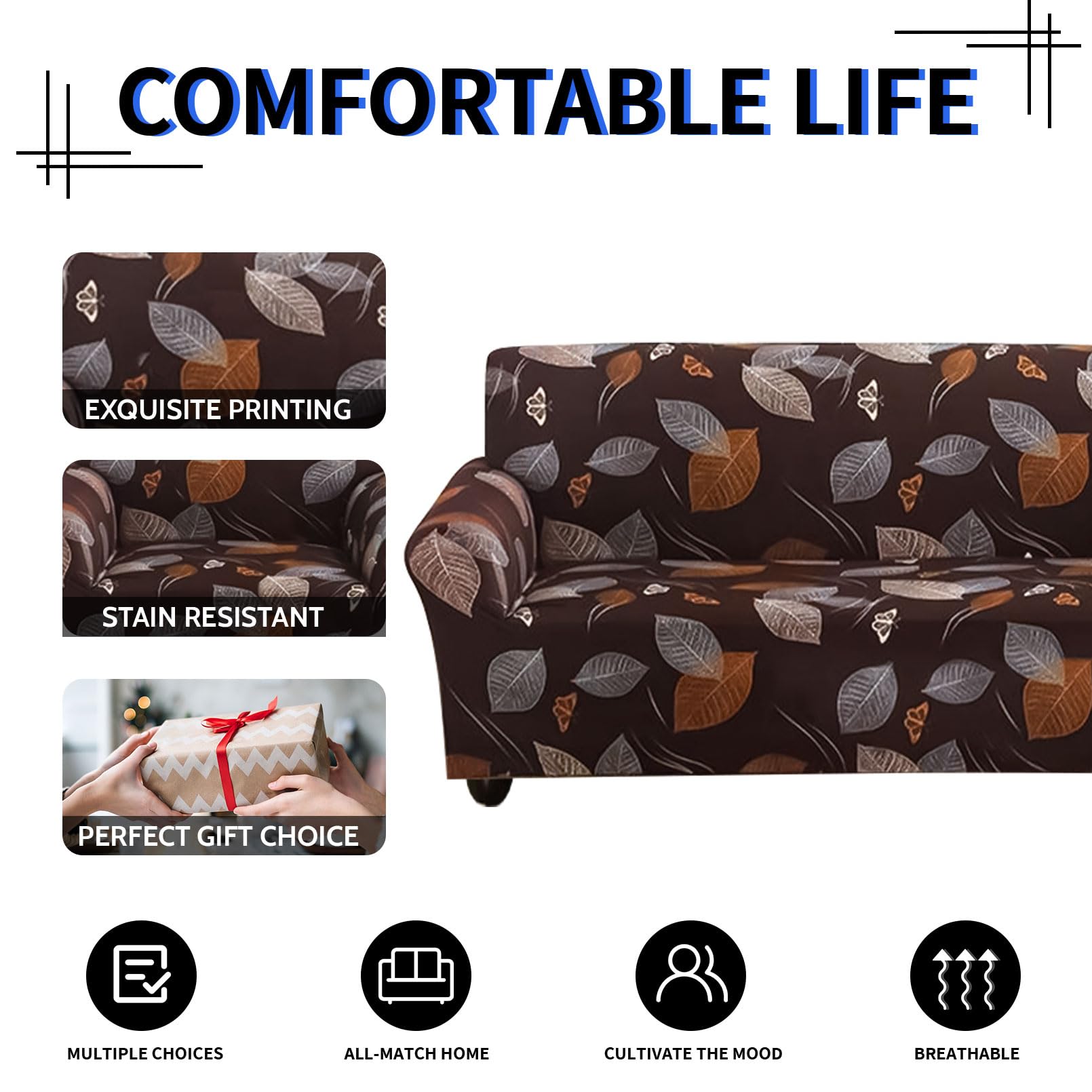 Lydevo Copridivano Elasticizzato 4 Posti Fodere Copri Divano con Braccioli con 2 Copricuscini Moderno Copridivano Fantasia Universale Antiscivolo Lavabile Divano Protector,Foresta Botanica