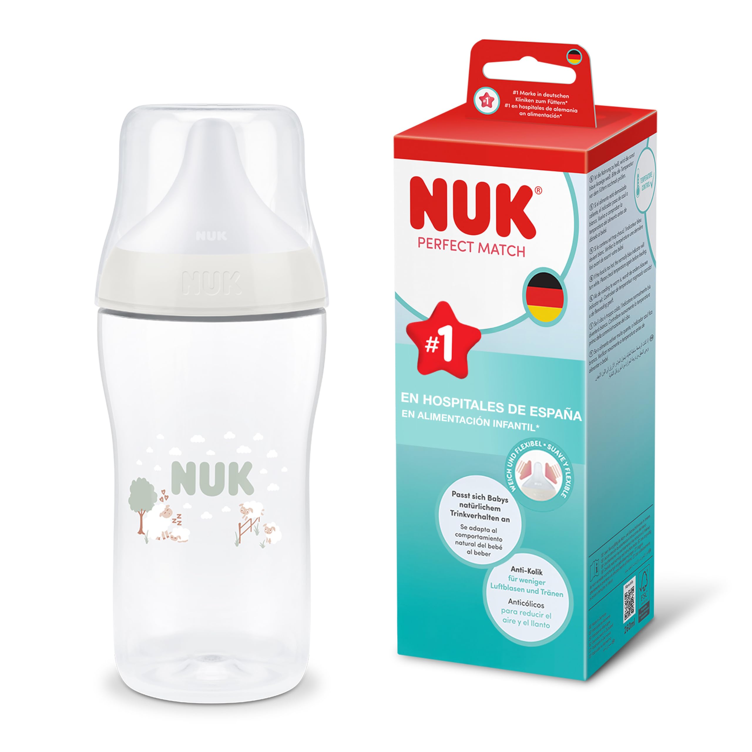 NUK Perfect Match Biberón | 0+ meses | 150 ml | Biberón anticólicos | PP | Indicador de control de temperatura | Hipopótamo | 1 unidad — view 14