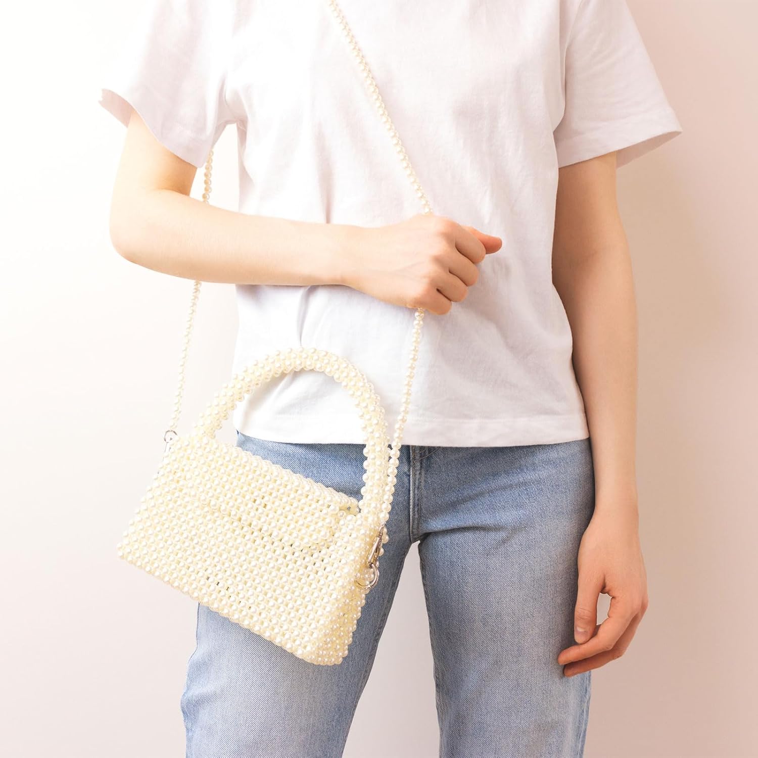 uxcell Imitation Pearl Purse Strap, 35" Pearl Crossbody Chain Strap with Lobster Buckle Handbag Purse Chain Replacement Beaded Strap for DIY Handbag Hang Bag Accessories, 18mm Gold - Image 7