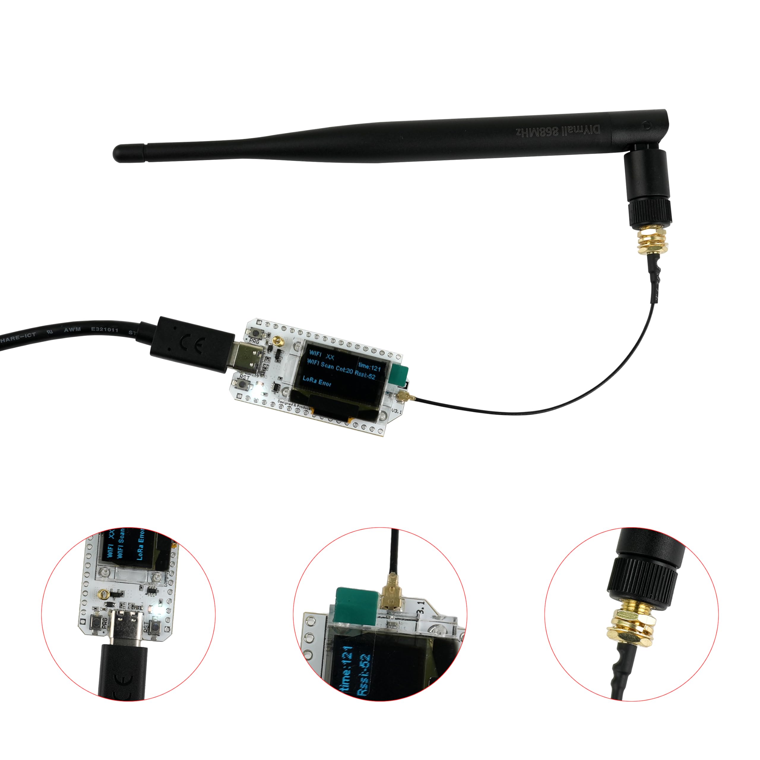 Heltec LoRa32 V3 Node Development Board LoRa 32 SX1262 ESP32-S3 WiFi BLE avec antenne mâle 5DBi SMA pour clavier maillé