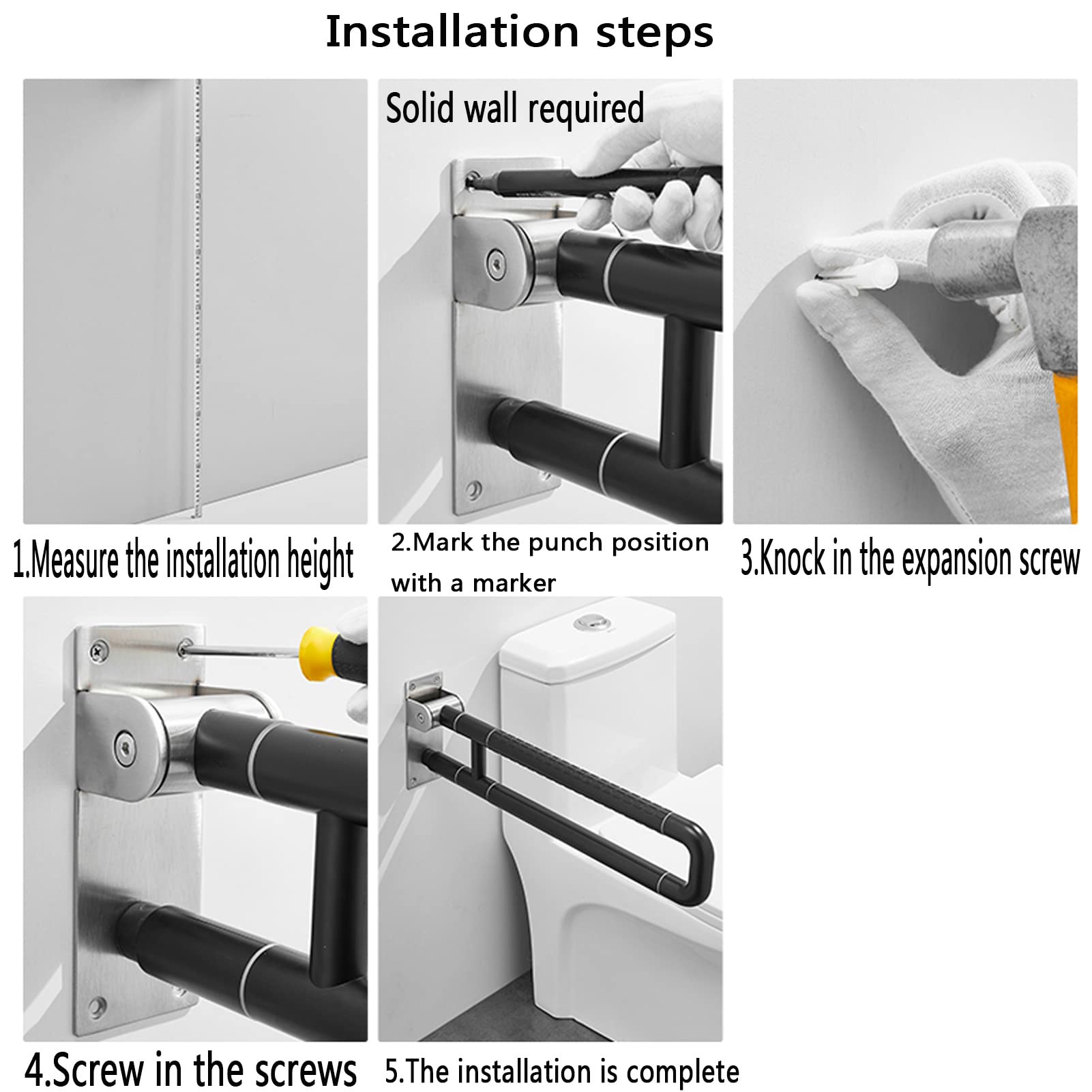 Maniglione Di Sicurezza Da Muro, Maniglione Ribaltabile Bagno Disabile,Maniglione Di Sicurezza Da Bagno,Maniglione Per WC Per Bambini Anziani Disabili E Gravidanza,Nero (70cm/27.6in)