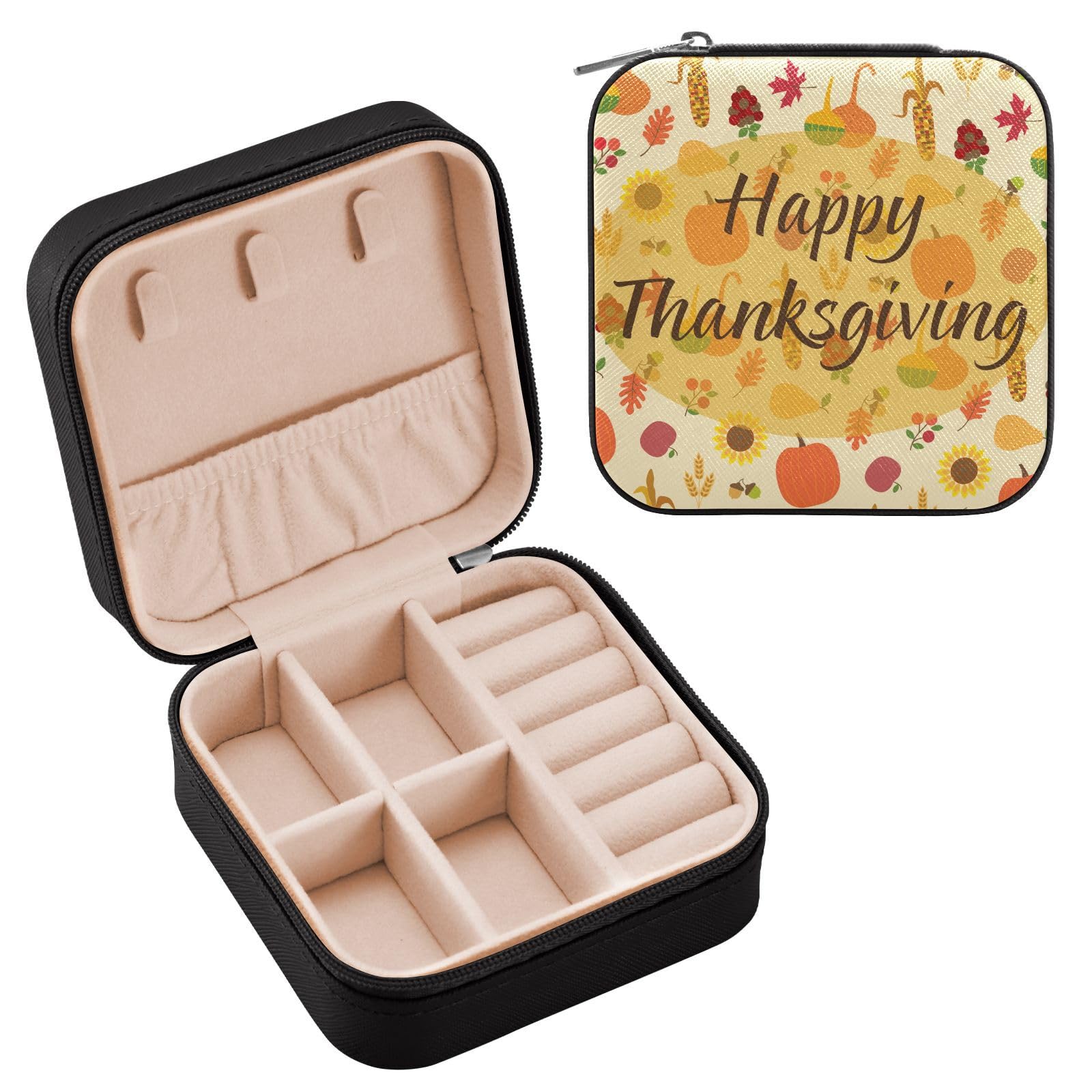 YETTASBIN Thanksgiving Jewelry Box for Teens Girls Women Birthday Christmas Gift Portable PU Leather Jewelry Storage Box Mini