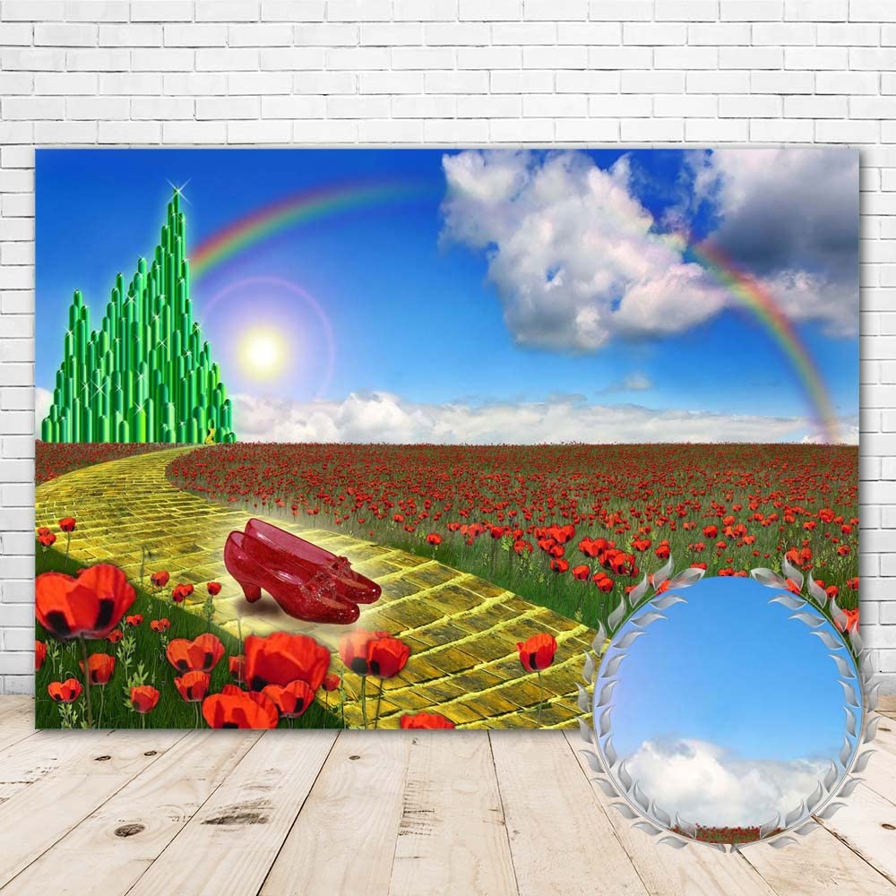 Red Heels Backdrop Emerald City Backdrops 7x5ft Flower Field Background Rainbow Backgrounds Vinyl Backdrops Newborn Photography Happy Birthday Backdrop for Girls Engagement Party Backgound