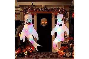 47" Halloween Ghost Windsocks Decorations with LED Light