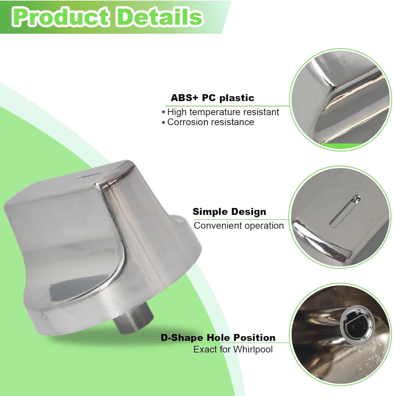 W11366438 Gas Stove Knobs, 5 Pack Silver Cooktop Knobs, Compatible with Whirlpool WCG55US0HS00 WCG55US6HS00 WCG55US6HS00, KIP5T08 W10850010 Range Parts Knobs