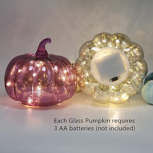 Miniatura 5 de CFDECOR Luz de calabaza de cristal de mercurio con temporizador, con 10 luces de hadas en el interior, funciona con pilas, ideal para decoración de