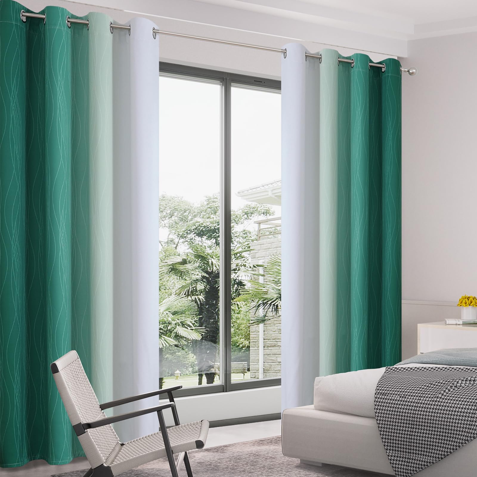 VEHEDE Blackout Wave Curtains for Living Room Noise Reducing Eyelet Gradient Drapes for Bedroom Ombre Energy Saving Short Curtains for Kitchen W52 x L54 Inch - Image 3