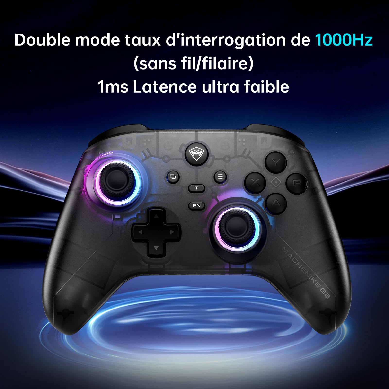 Machenike G3V2 Manette Sans fil PC, 2 Joystick à Effet Hall Réglable, 2 Boutons Programmables, Lumières RGB Multicolores, Pour PC/Switch/iOS/Android, Batterie 1000mAh, Charge Station(Noir, PE-Upgrade)