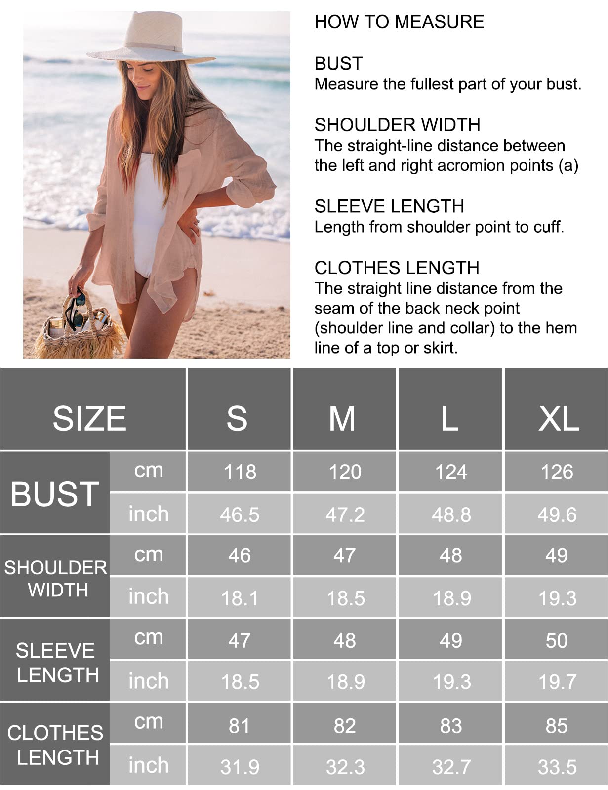 Niwicee Vestido Playa Mujer Camisa de Playa Cuello V Manga Larga Bikini Cover Up con Botón de Bolsillo Casual Blusa Tops Poncho de Playa