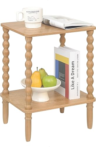 Miniatura 9 de Mesa auxiliar, mesa auxiliar pequeña con estante de almacenamiento, mesas de café pequeñas de 2 niveles para sala de estar, dormitorio, espacios