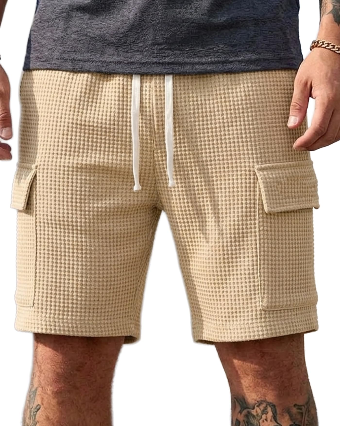 Men Solid Drawstring Waist Casual Knee Length Boxers ||Solid Men Beige Basic Boxers-picture-39