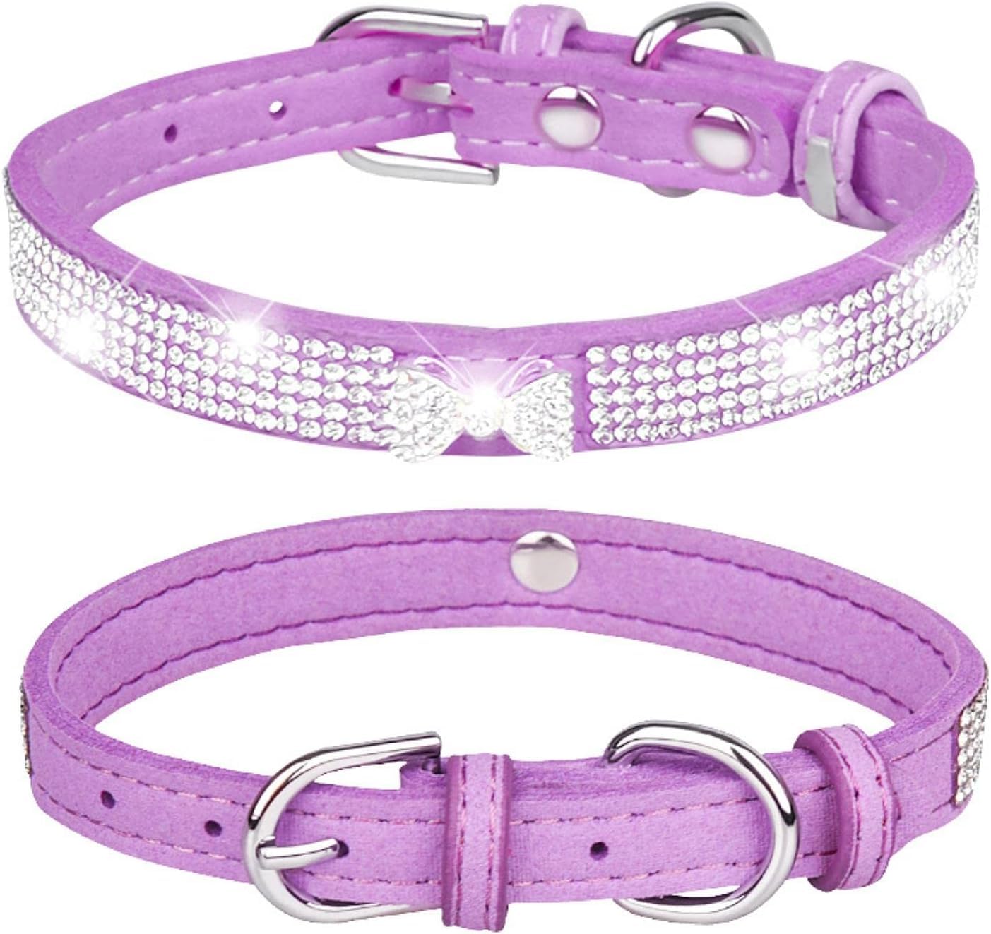Obroża dla psa, Uroczy Bling z błyszczącą kokardką dla dziewcząt i chłopców Rhinestone spersonalizowany(Purple,X Small)