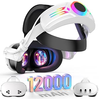 BROKELIT RGB Head Strap with Battery for Meta Quest 3S/Quest 3, 12000mAh Battery Pack for Extended 8H of Playtime, Fast Charging VR Power, Adjustable Elite Strap Enhanced Support and Balance in VR