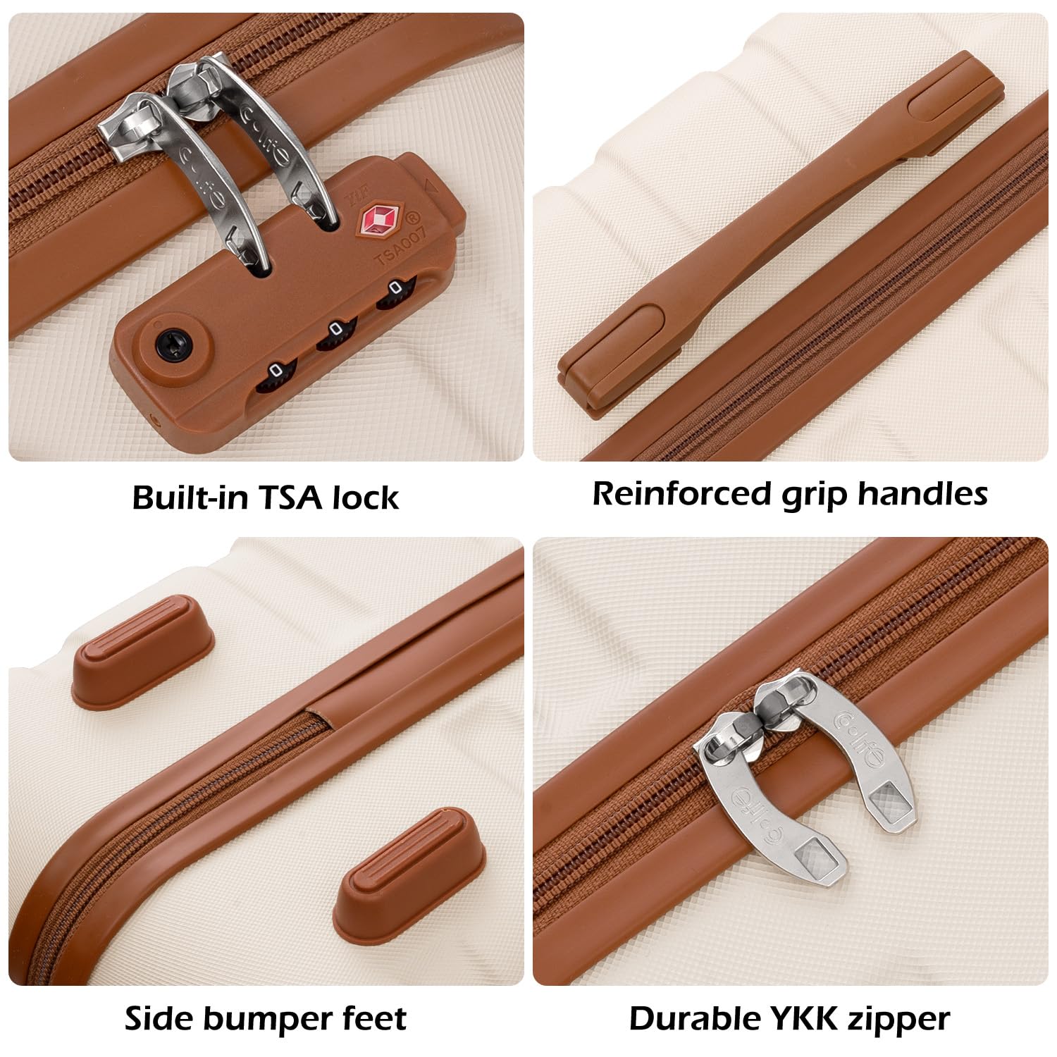 Coolife Luggage 3 Piece Set Suitcase Spinner Hardshell Lightweight TSA Lock (apricot white, 3 piece set(20in24in28in))