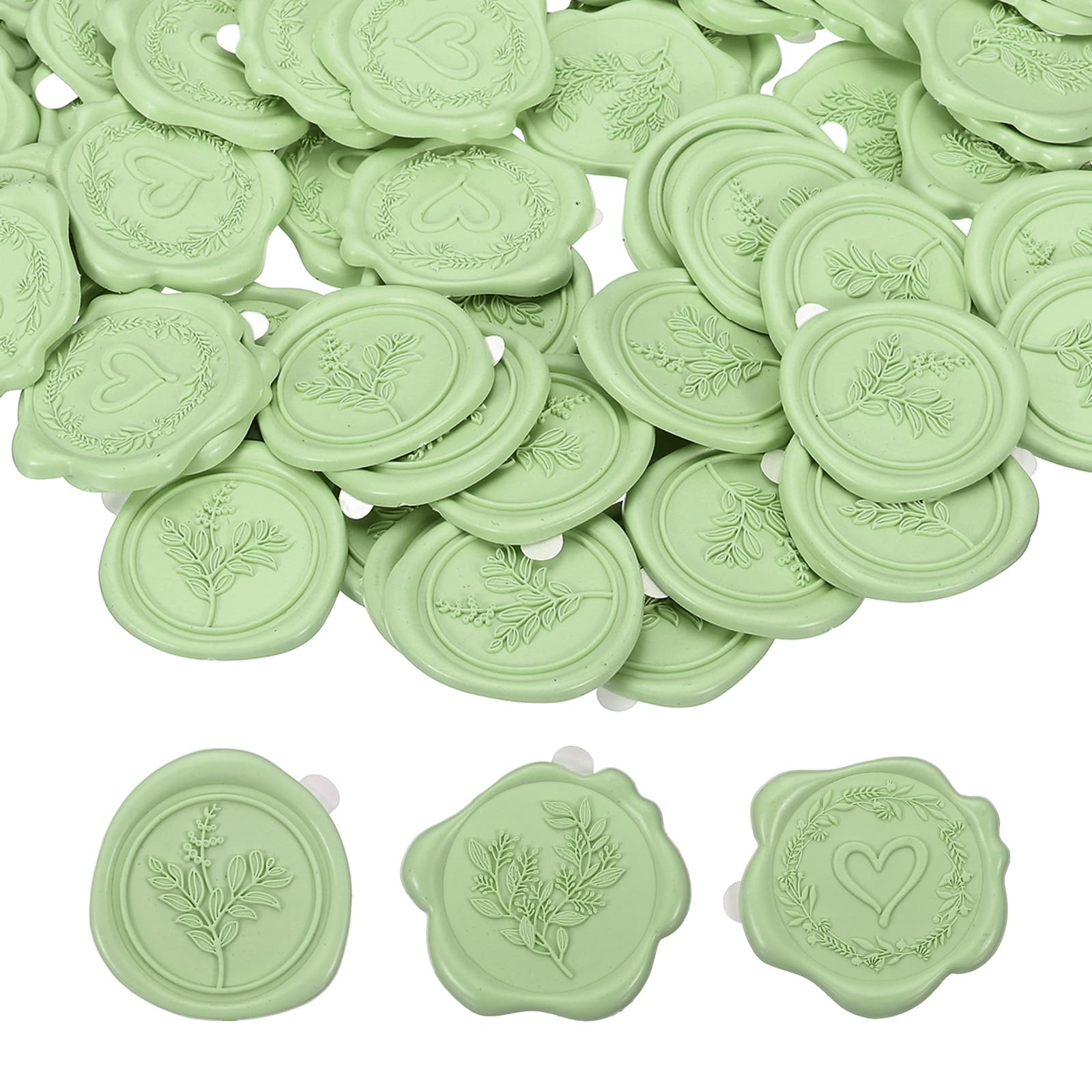 PATIKIL 60Pcs 3 Styles Wax Seal Stickers, Garland Embossed Self Adhesive Backed Envelopes Seal Sticker Accessories for Wedding Invitation Letter Birthday Party Gift, Grass Green โ image 1