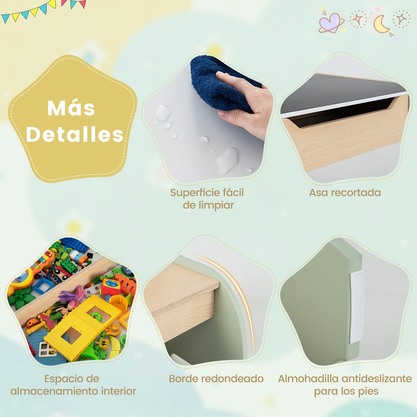 COSTWAY 4 en 1 Juego de Mesa y Silla Infantil, Mesa Infantil de Madera con 2 sillas, Manualidades, Dibujo, Lectura, Mesa Escritorio Infantilcon Almacenaje, Pizarra Desmontable para Guardería (Verde)
