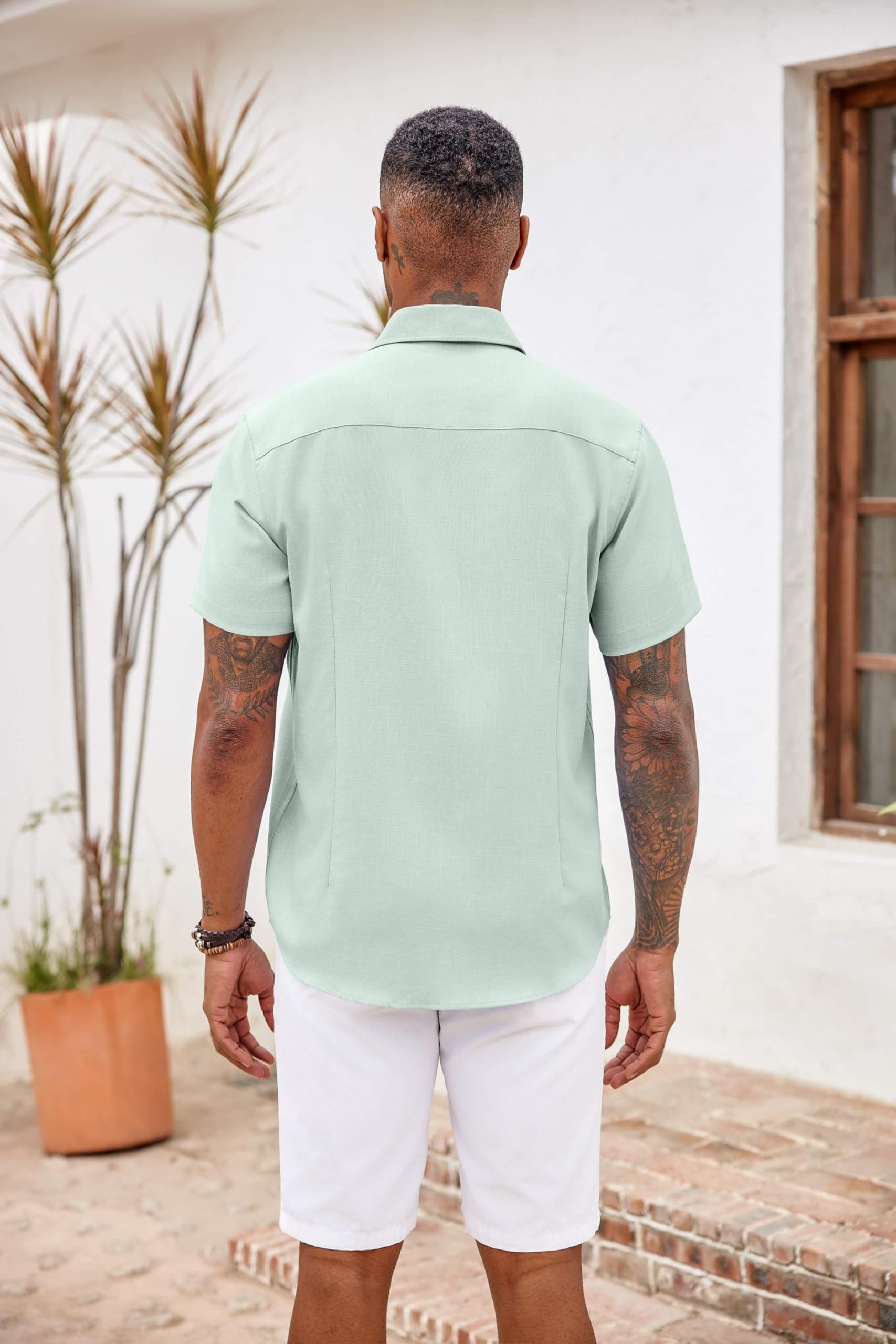 COOFANDY Camicie da uomo con bottoni, a maniche corte, casual, estive, da spiaggia, vacanze, matrimoni, con tasca