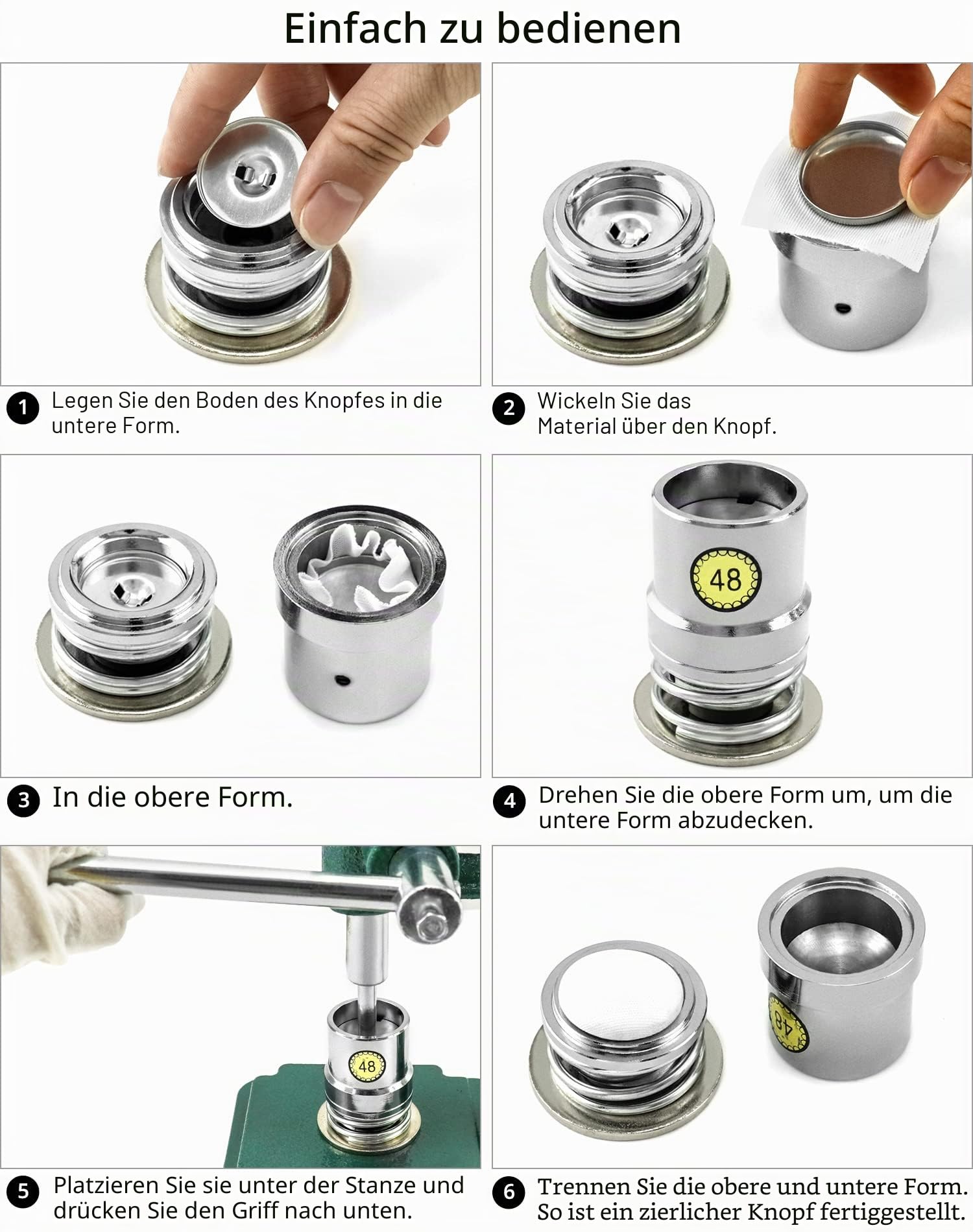 QWORK Knopfmacher-Set mit 3 Größen und 300 Knöpfen, 11/16 Zoll, 1-3/16 Zoll (18, 25, 30 mm) Durchmesser, Handstoff, DIY-Knopfherstellung, Stanztuch, Knopfabdeckung, Herstellung von Maschinenwerkzeug