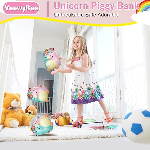 Miniatura 5 de VeewyRee Hucha infantil para niñas, bonita alcancía de unicornio arcoíris para niñas, hecha de resina irrompible personalizada para niños con