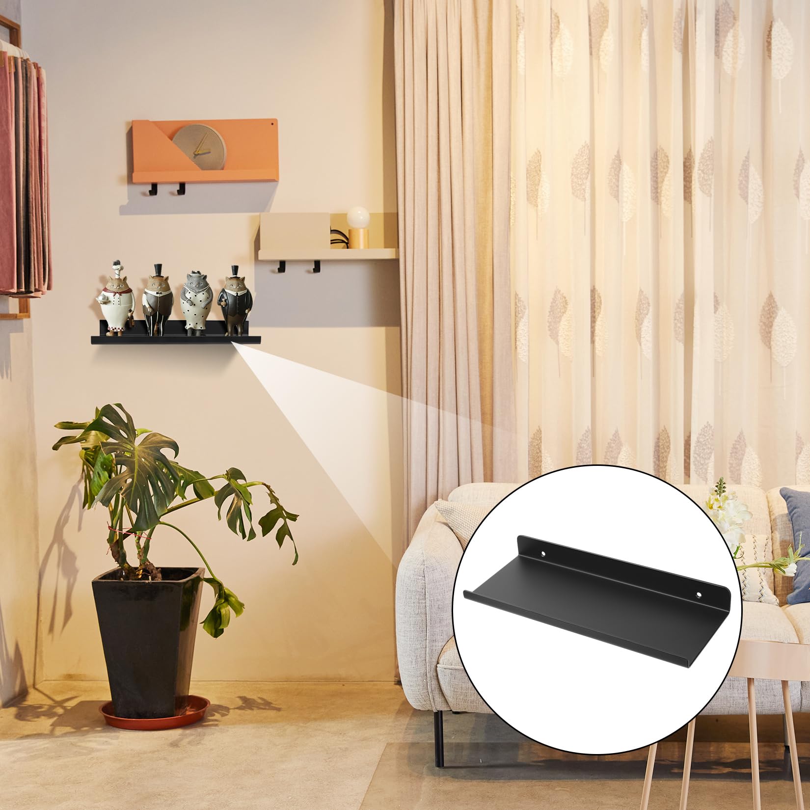 2 Pcs Estanteria ParedNegro Pequeños, Estantes de Pared, Baldas Flotantes Metálica, Estantes Flotantes, Baldas Pared Estanteria para Dormitorio Cocina Baño, 30x12x3,5 cm