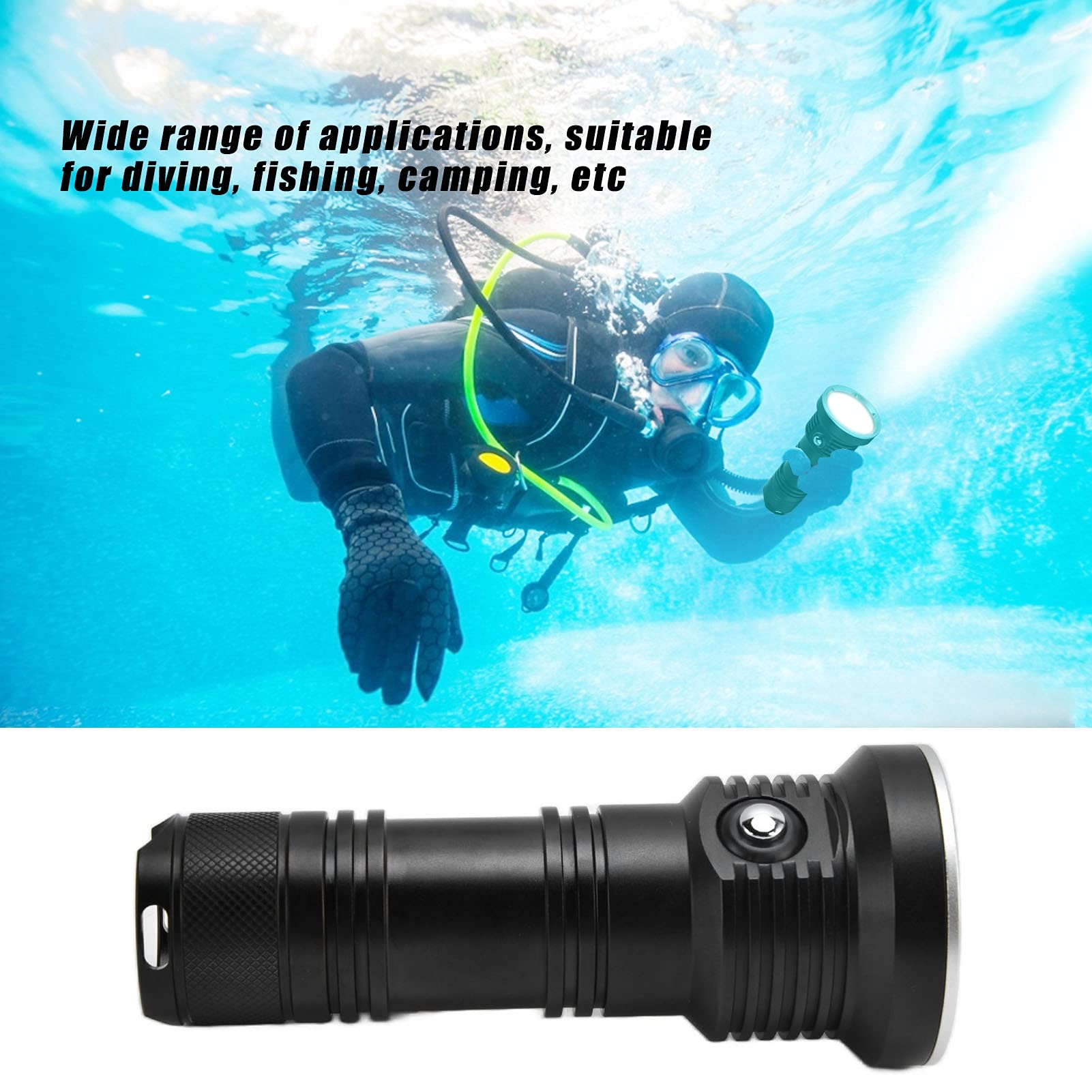 Linterna de Luz de Buceo de 10000 Lúmenes con 12 LED, 3 Colores de Iluminación, 5 Modos, IP68 Resistente Al Agua, Aleación de Aluminio para Exteriores, Pesca, Camping