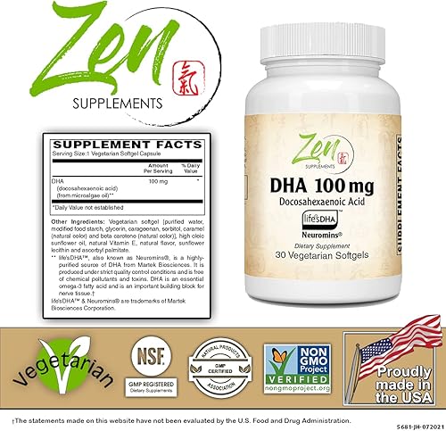 Miniatura 2 de Zen Supplements - Neuromins DHA 100 Mg - Suplemento de DHA vegano y de origen de algas que apoya la salud ocular, la salud del corazón y el