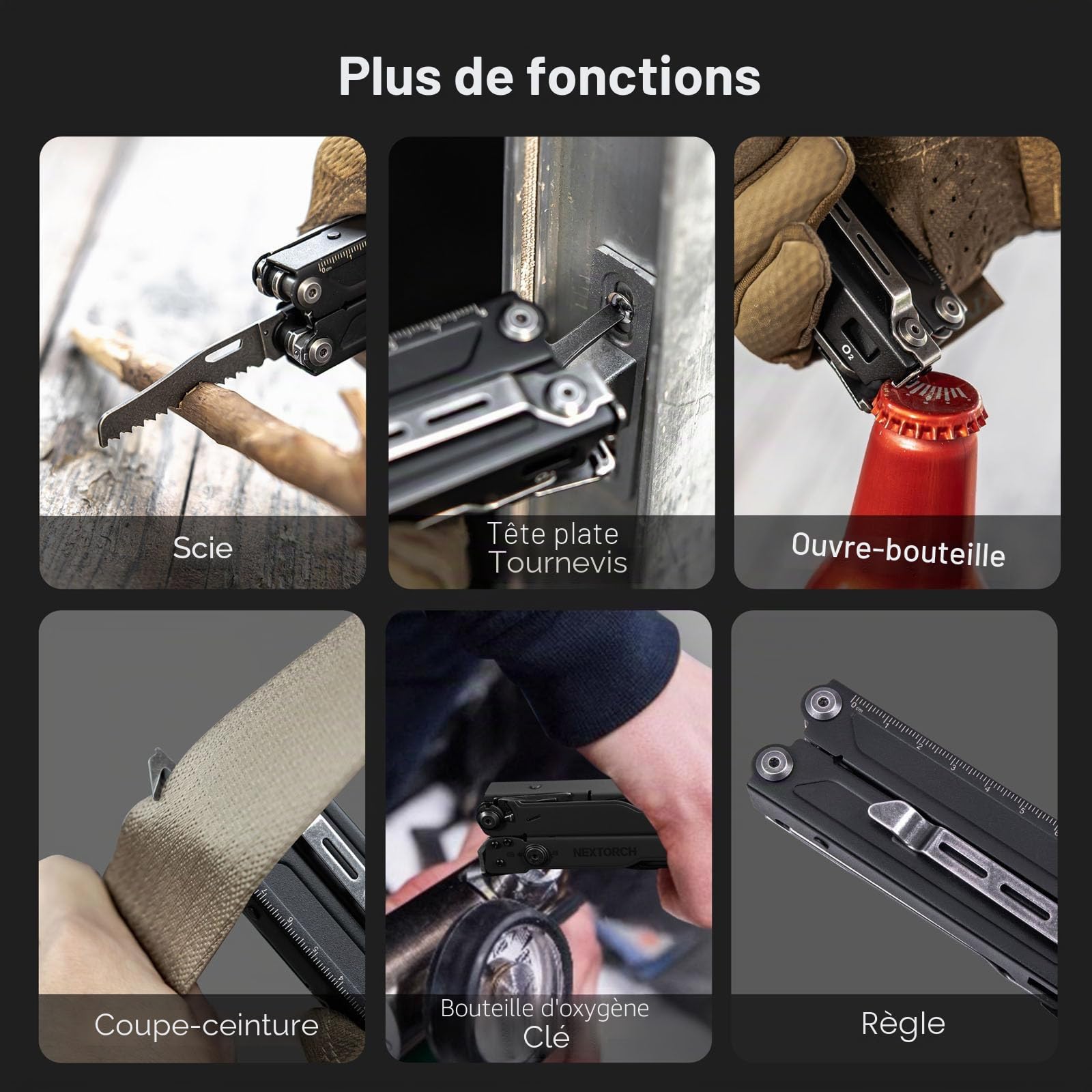 NEXTORCH Pioneer MT20 Outil multifonction avec fonctions 14 en 1, pince de poche 60 mm avec coupe-corde, ouvre-boîte, tournevis pour le camping en plein air, couteau multifonction EDC, équipement de