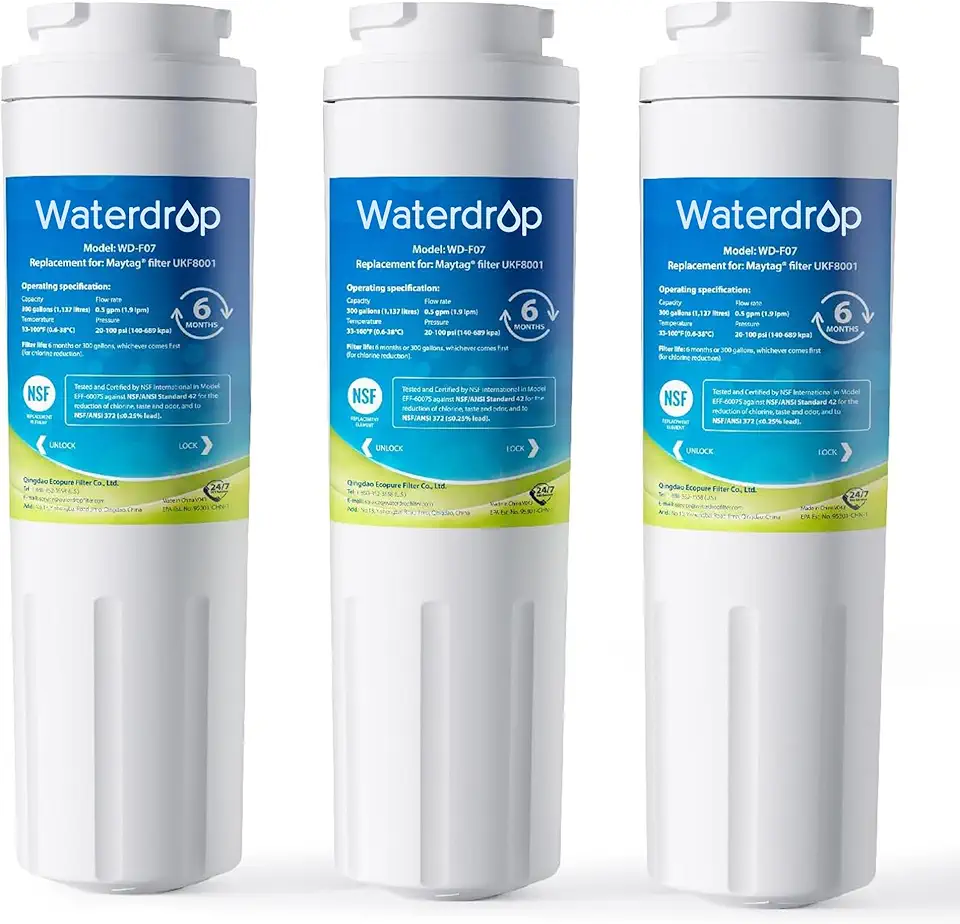 Waterdrop EDR4RXD1 Compatible with EveryDrop Filter 4, Whirlpool UKF8001, 4396395, Maytag UKF8001AXX-200, UKF8001AXX-750, WD-F07, Refrigerator Water Filter, 3 Filters