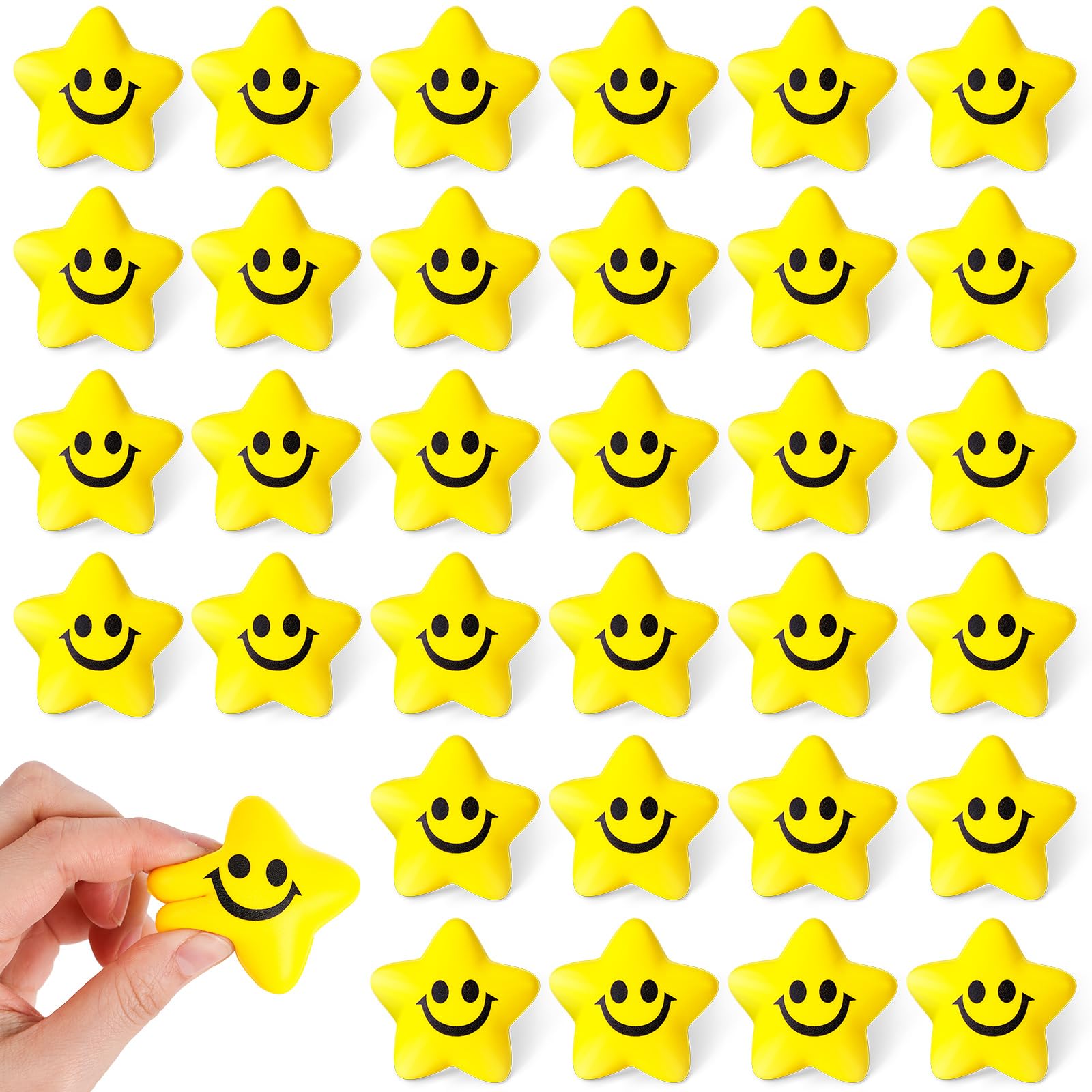 MCPINKY32PCS Star Stress Balls, 2inch Smile Face Stress Ball Fidget Sensory Toys for Kids Adults Classroom Prizes Anxiety Relief