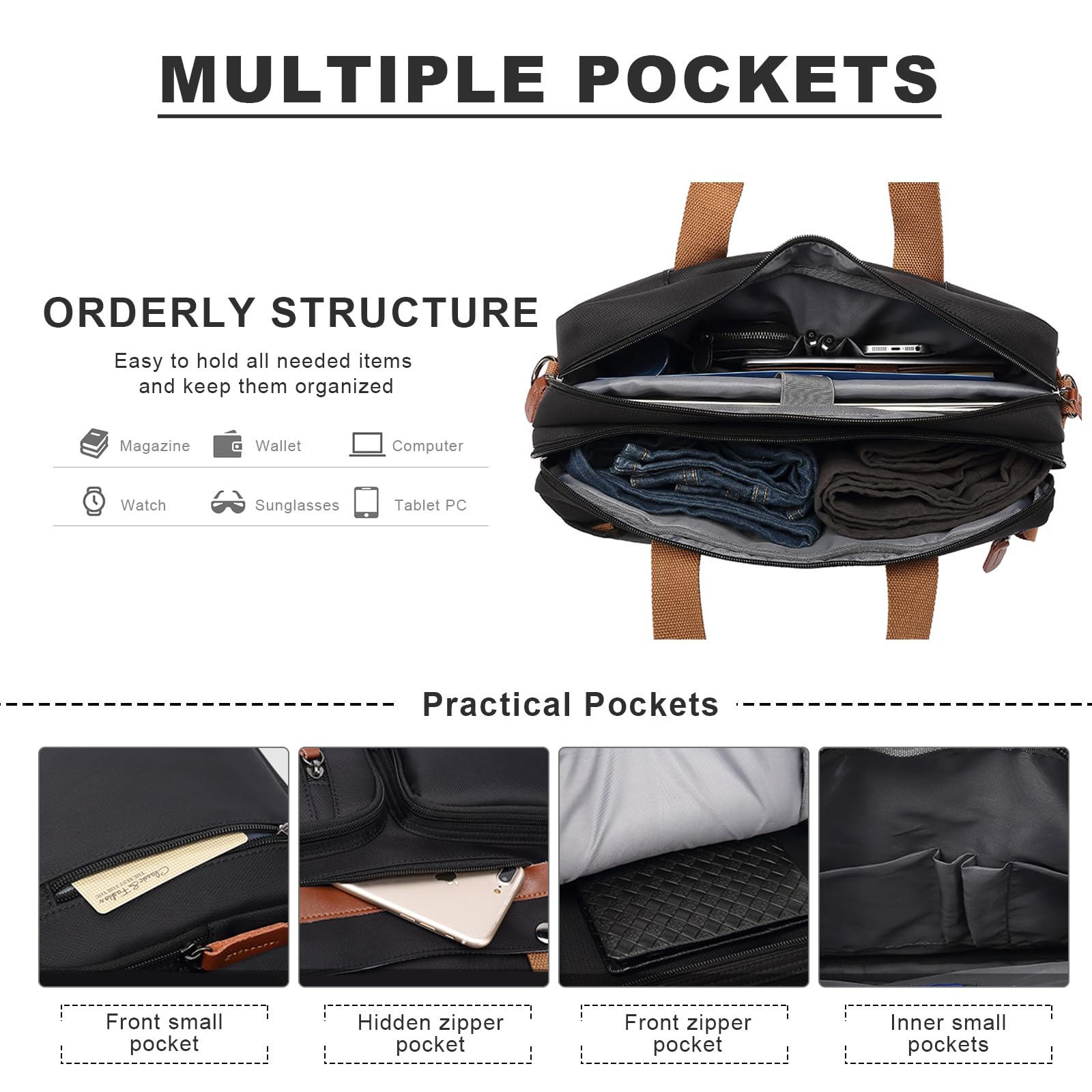 SONARIN Mochila Portatil,Convertible Mochila de Trabajo Bolso de Hombro Maletín Impermeable Mochila Ordenador 15.6 Pulgadas Mochila de Viaje Bolsa Casual para Hombres Mujeres(Negro)