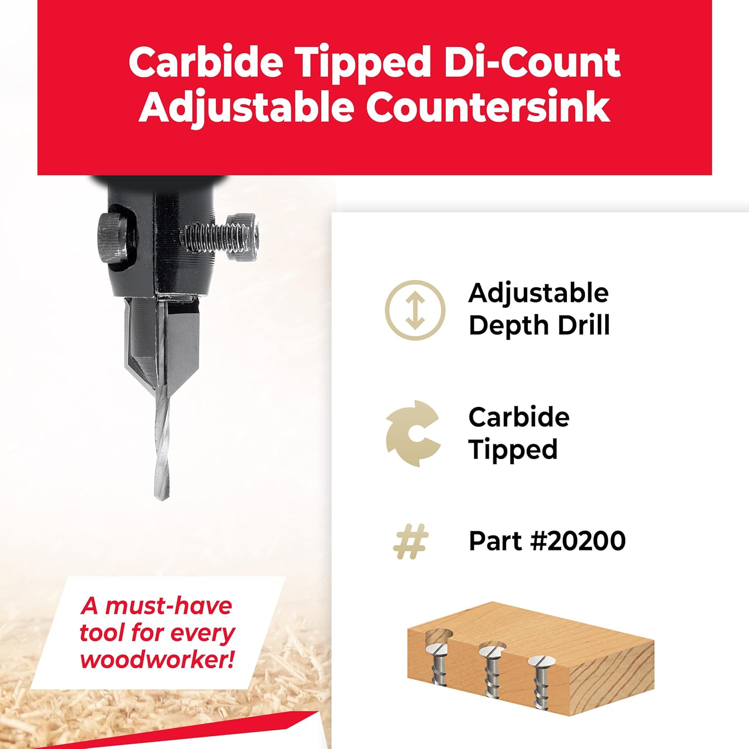 Amana Tool Di-Count Adjustable Countersink for Drills, 20200, 3/32-9/32 Shank for Wood Screws 2-18