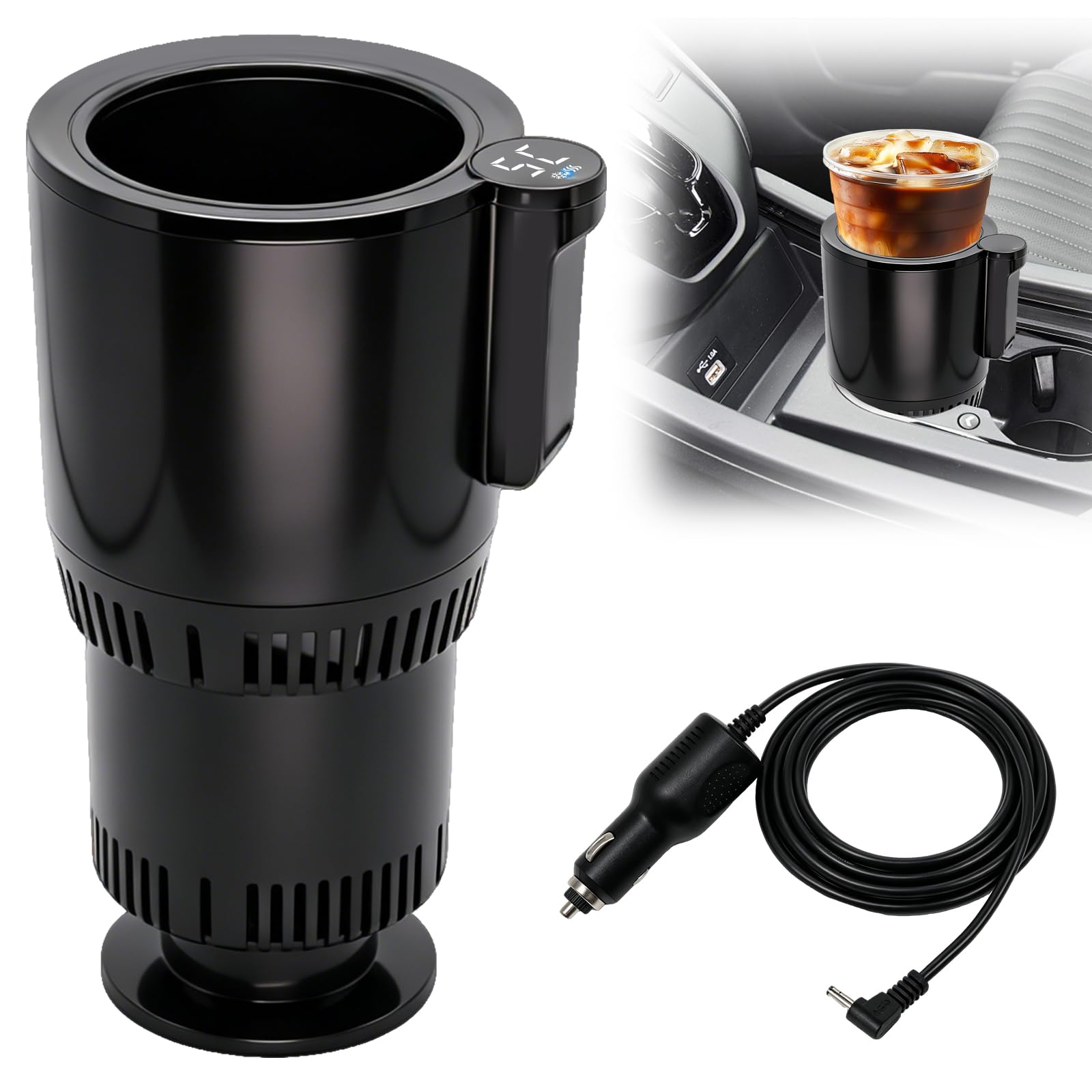 OBEST 2in1 Raffreddatore e Scaldatazze Auto Portatile con Display LCD 12V | Portabicchieri Termico per Auto Intelligenti,Controllo Intelligente della Temperatura,Adatto per Acqua,Caffè e Latte