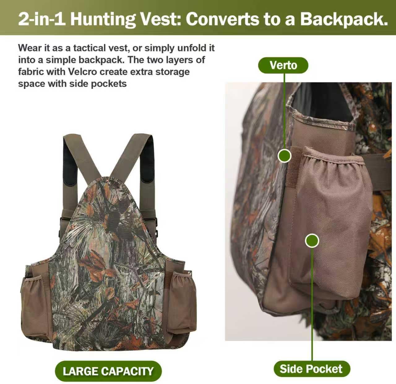 Tactical Hunting Vest with Game Pouch Adjustable Chest & Shoulder Strap for Upland Bird Hunting, Fit for Men and Women Outdoor Enthusiasts