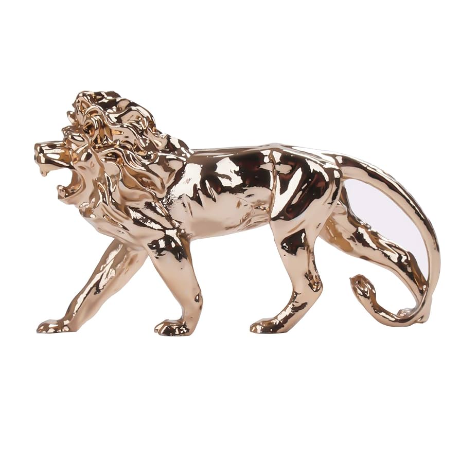 金属製　動物　ライオン　置物 ゴールド シルバー　約60cm ライオン オブジェ 置物 ゴールド 風水 金運 縁起物 – 輸入家具